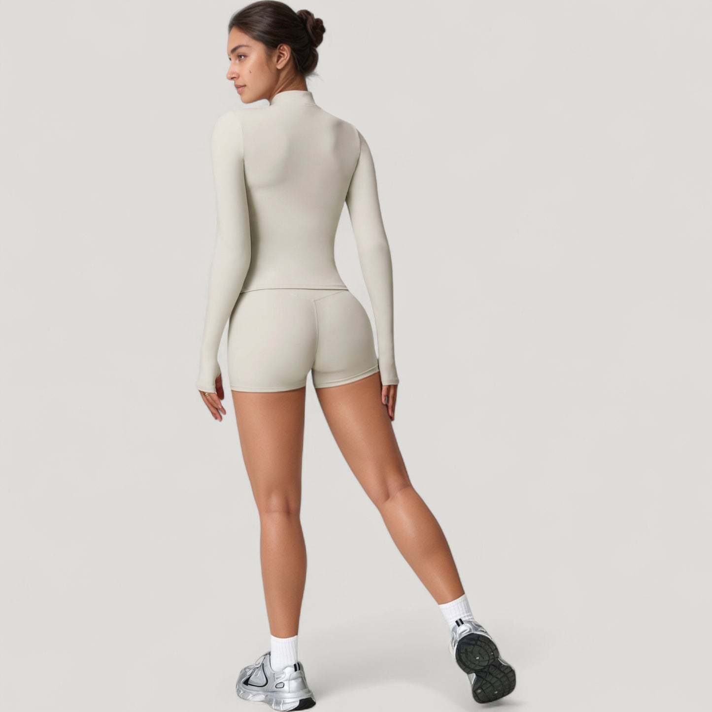 Long Sleeve Zip-Up Athletic Jacket with Thumbholes and High Neckline