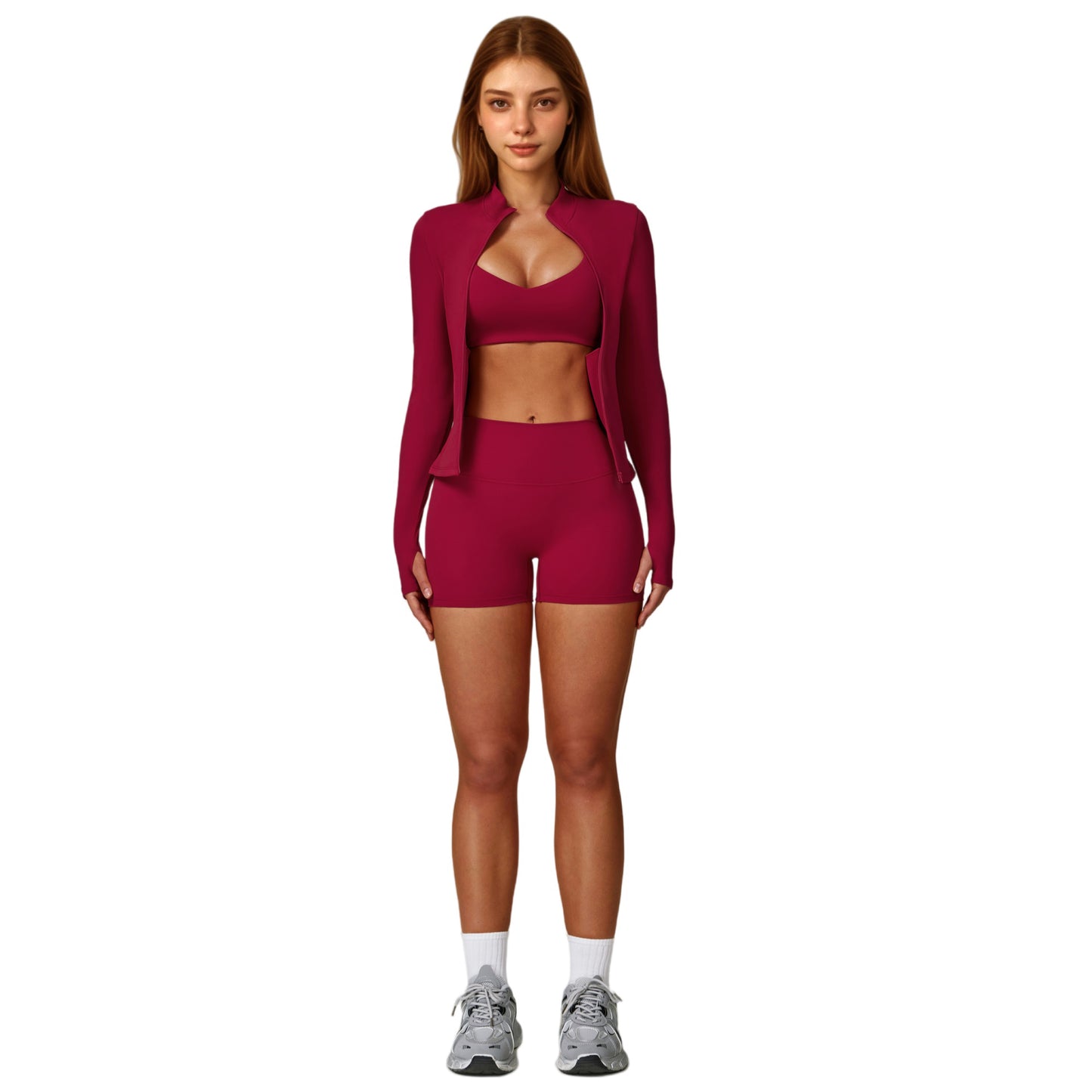 Long Sleeve Zip-Up Athletic Jacket with Thumbholes and High Neckline