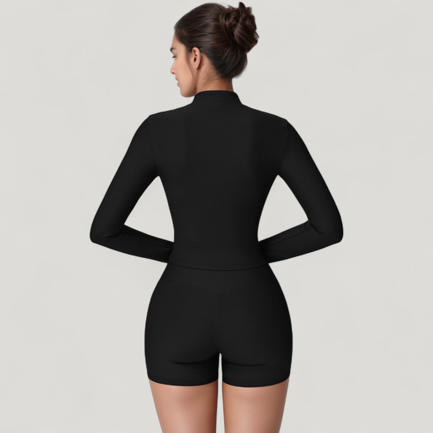 Long Sleeve Ribbed Zip-Up Athletic Jacket with High Neckline