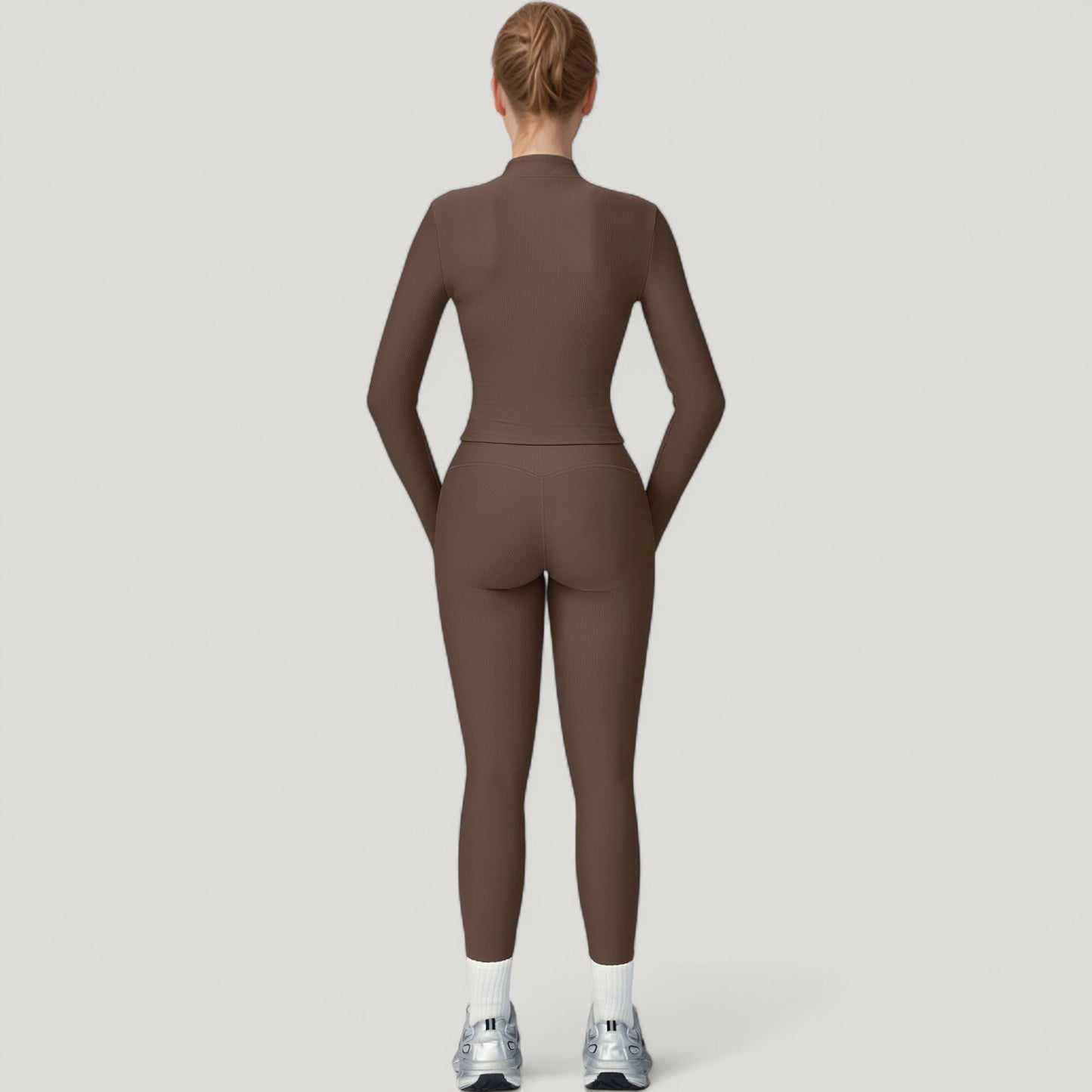 Long Sleeve Ribbed Zip-Up Athletic Jacket with High Neckline