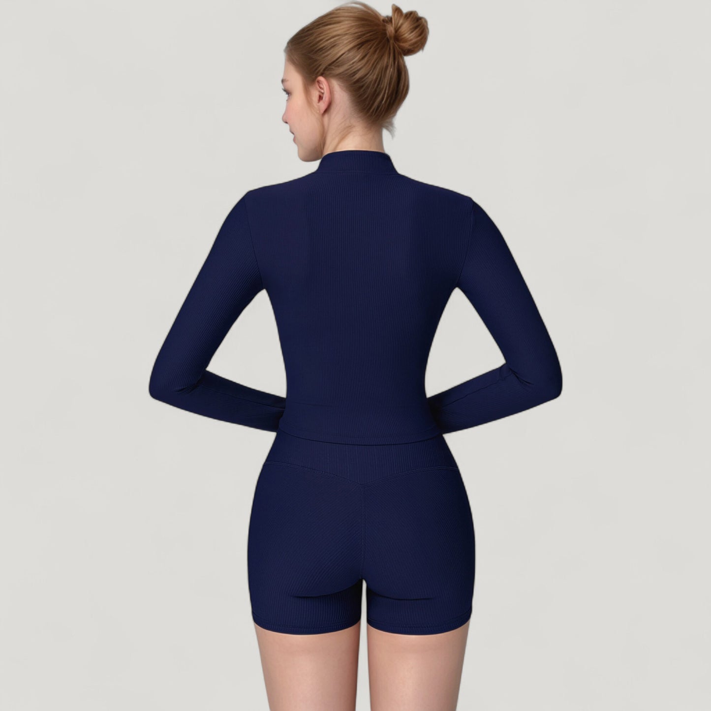 Long Sleeve Ribbed Zip-Up Athletic Jacket with High Neckline
