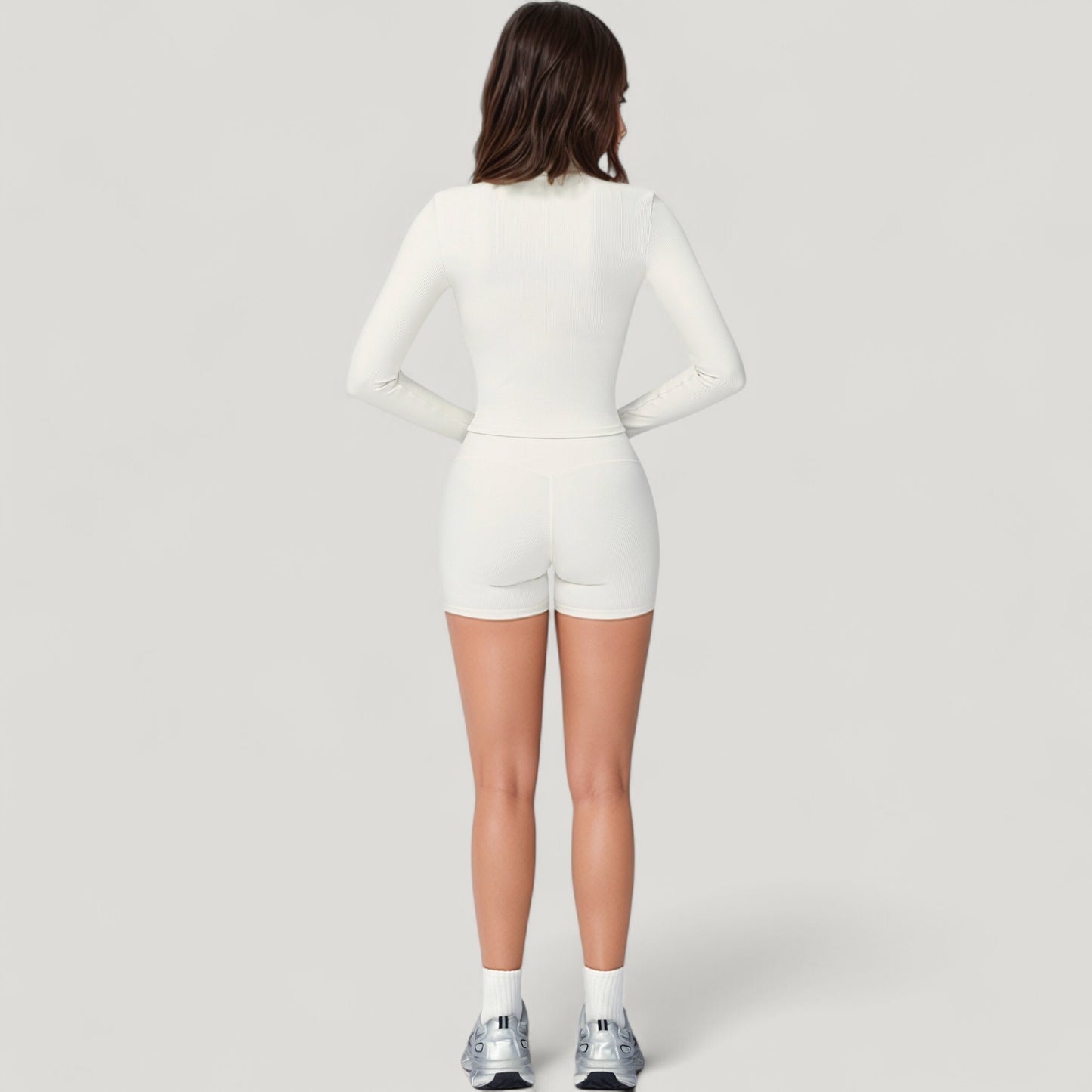 Long Sleeve Ribbed Zip-Up Athletic Jacket with High Neckline