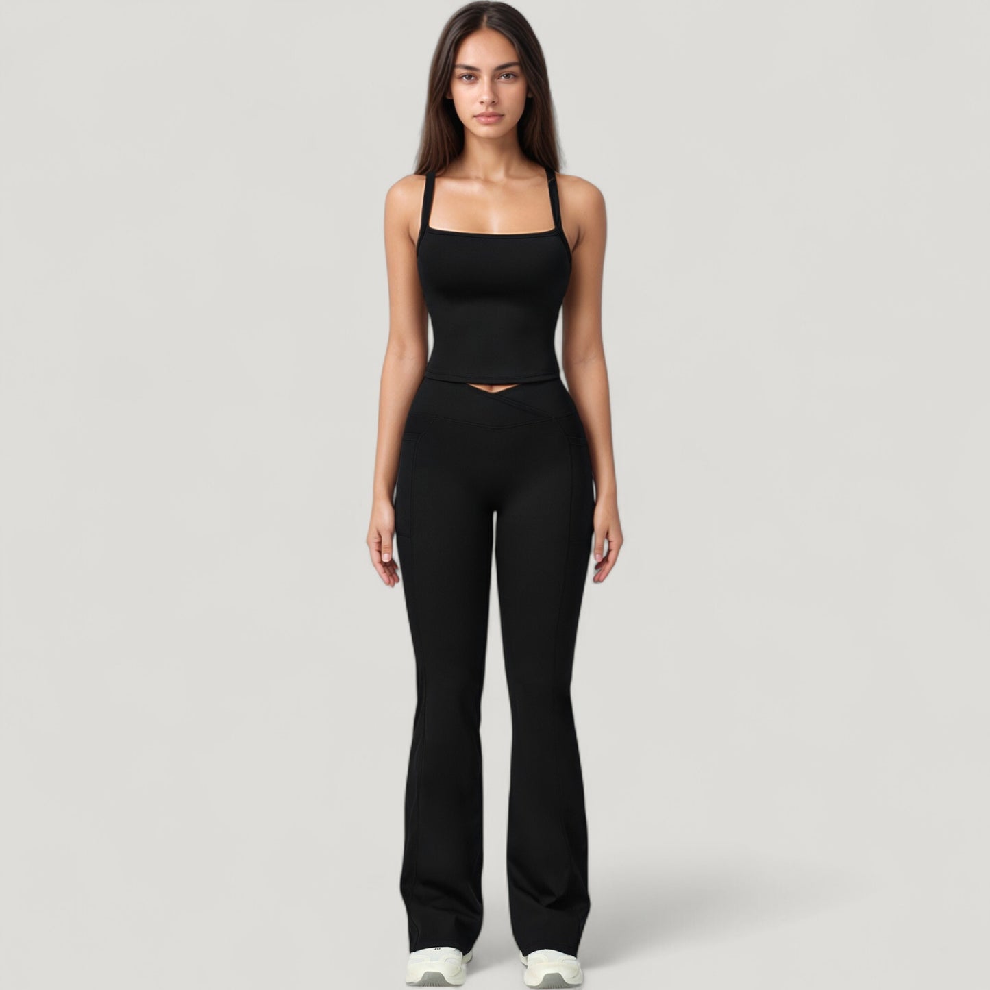 Crossover Waist Flare Lounge Pants in Soft Woven Fabric with Relaxed Fit and Streamlined Silhouette