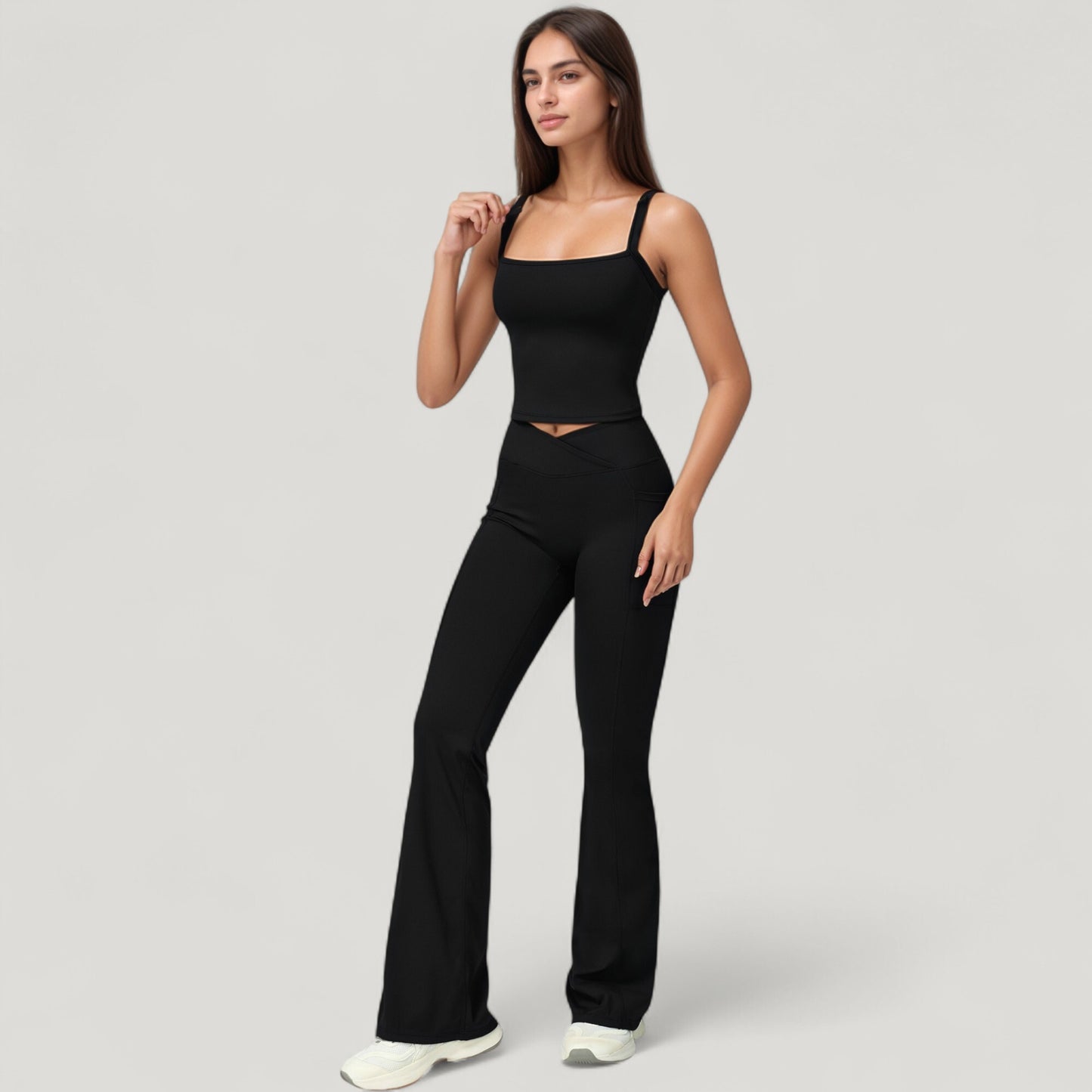 Crossover Waist Flare Lounge Pants in Soft Woven Fabric with Relaxed Fit and Streamlined Silhouette