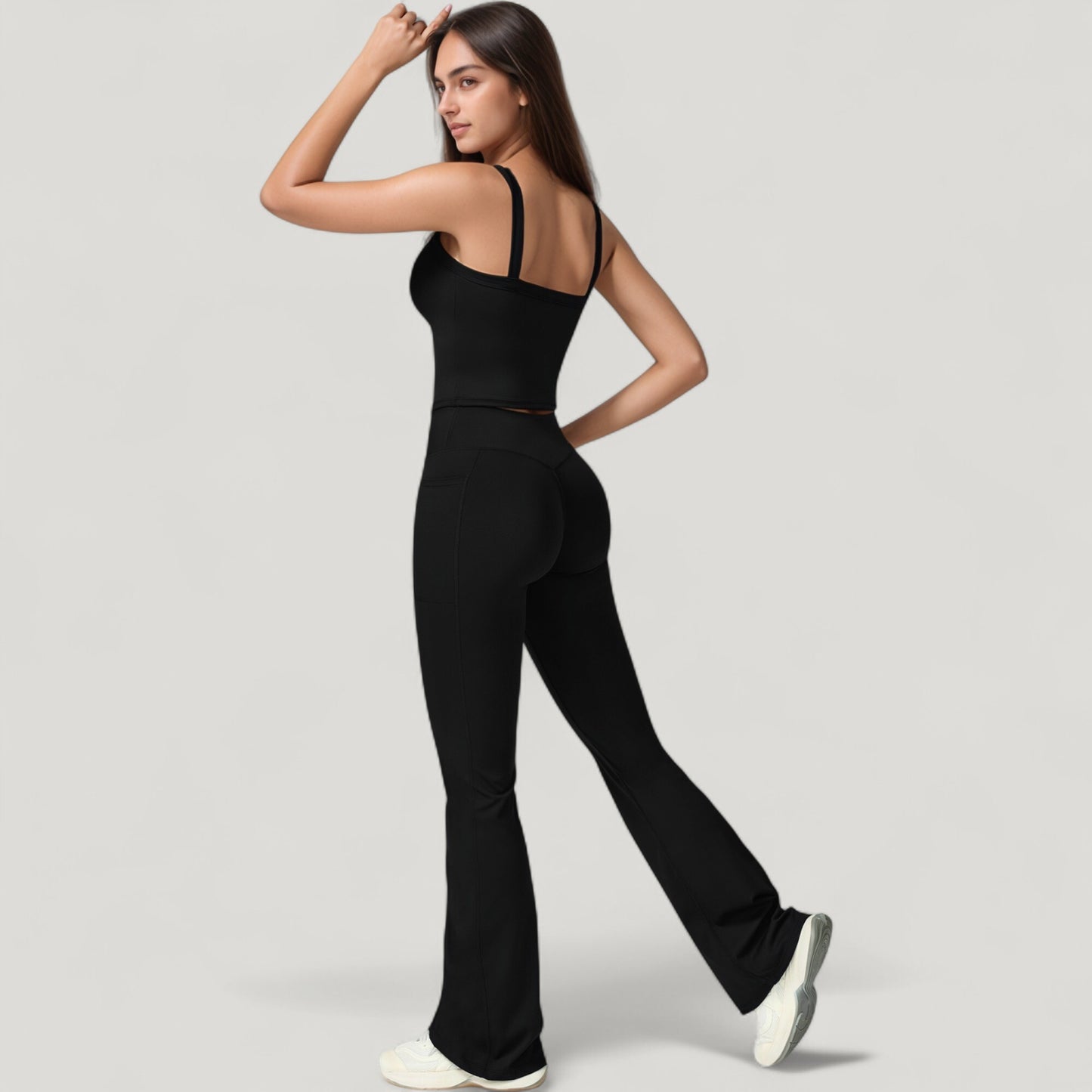 Crossover Waist Flare Lounge Pants in Soft Woven Fabric with Relaxed Fit and Streamlined Silhouette