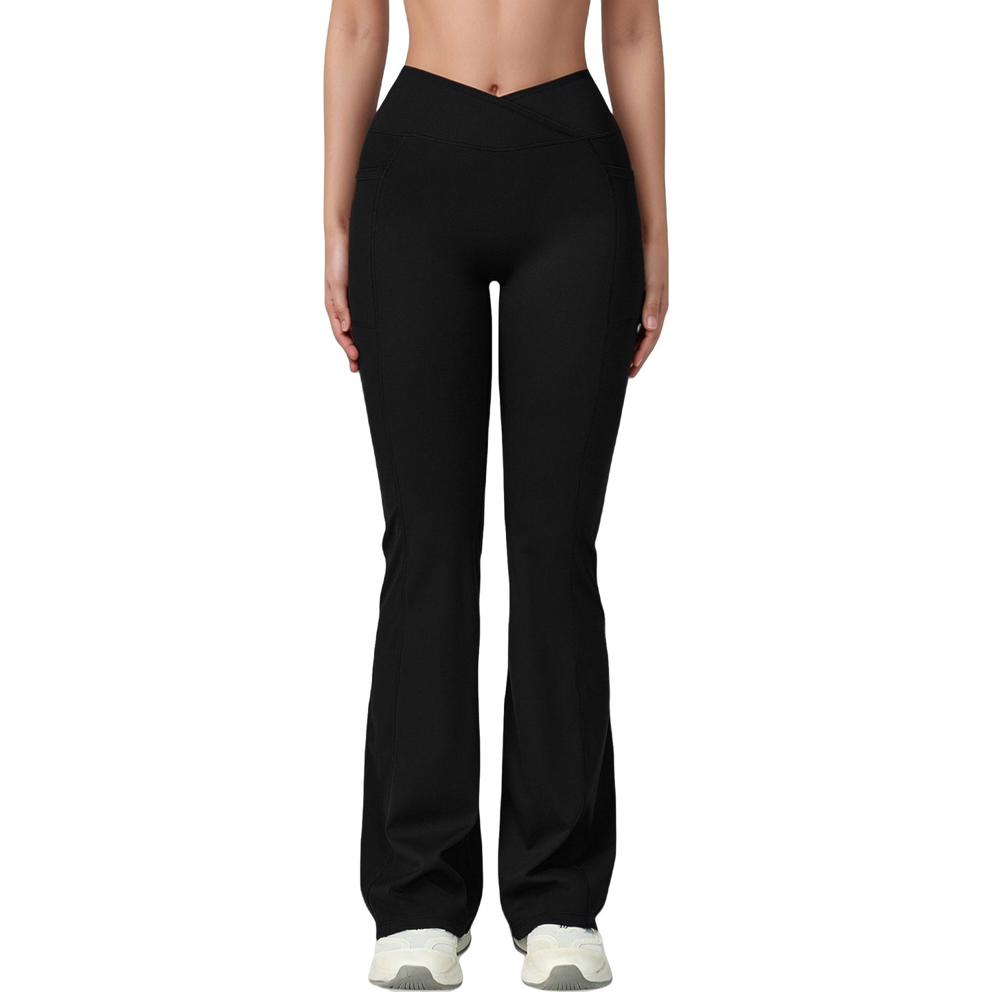 Crossover Waist Flare Lounge Pants in Soft Woven Fabric with Relaxed Fit and Streamlined Silhouette