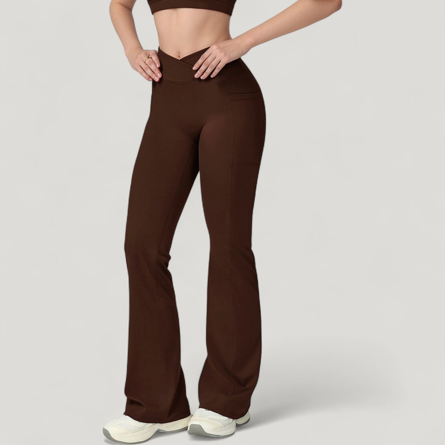 Crossover Waist Flare Lounge Pants in Soft Woven Fabric with Relaxed Fit and Streamlined Silhouette
