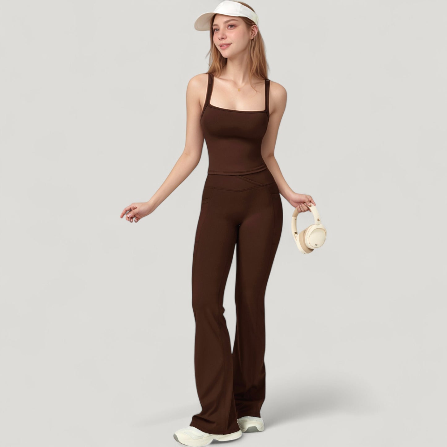 Crossover Waist Flare Lounge Pants in Soft Woven Fabric with Relaxed Fit and Streamlined Silhouette