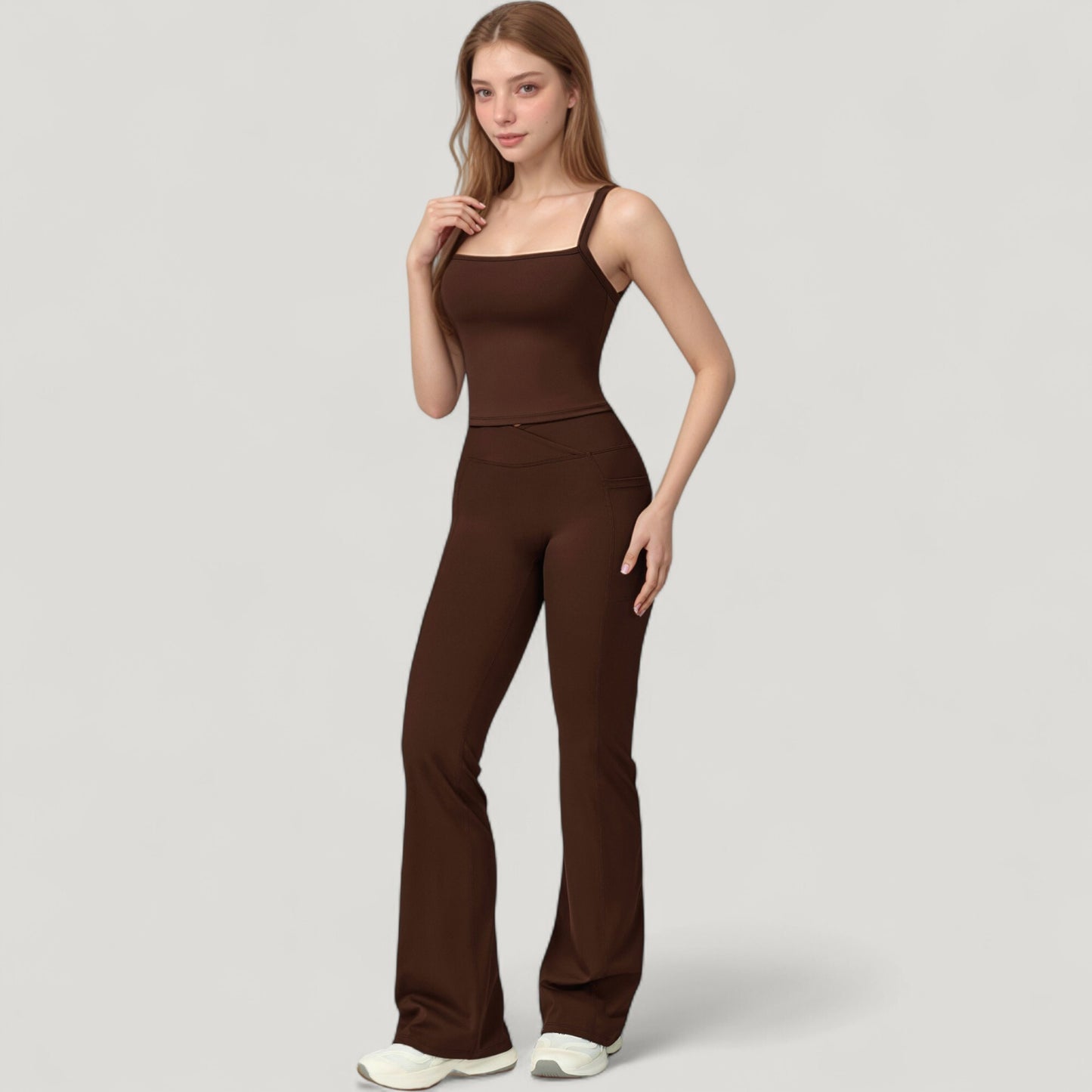 Crossover Waist Flare Lounge Pants in Soft Woven Fabric with Relaxed Fit and Streamlined Silhouette