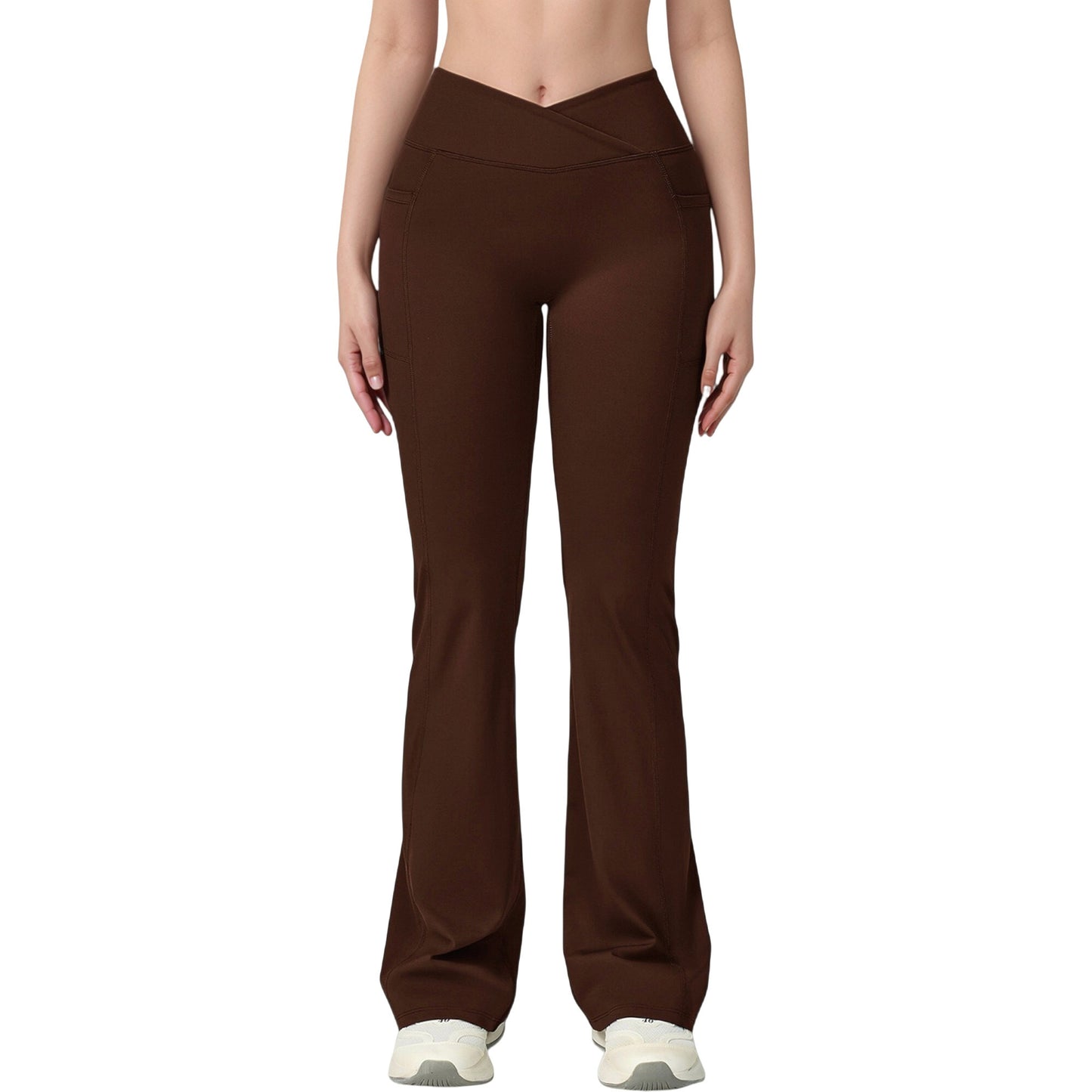 Crossover Waist Flare Lounge Pants in Soft Woven Fabric with Relaxed Fit and Streamlined Silhouette
