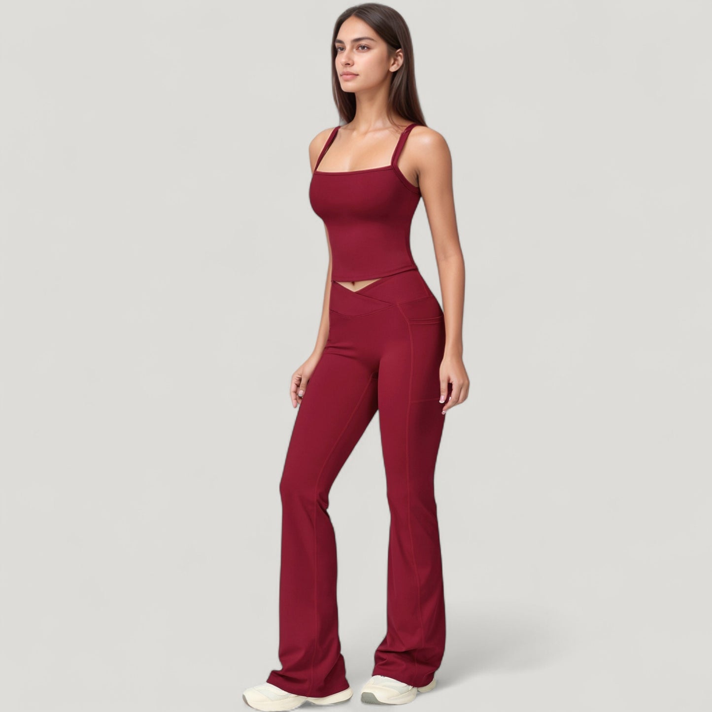 Crossover Waist Flare Lounge Pants in Soft Woven Fabric with Relaxed Fit and Streamlined Silhouette