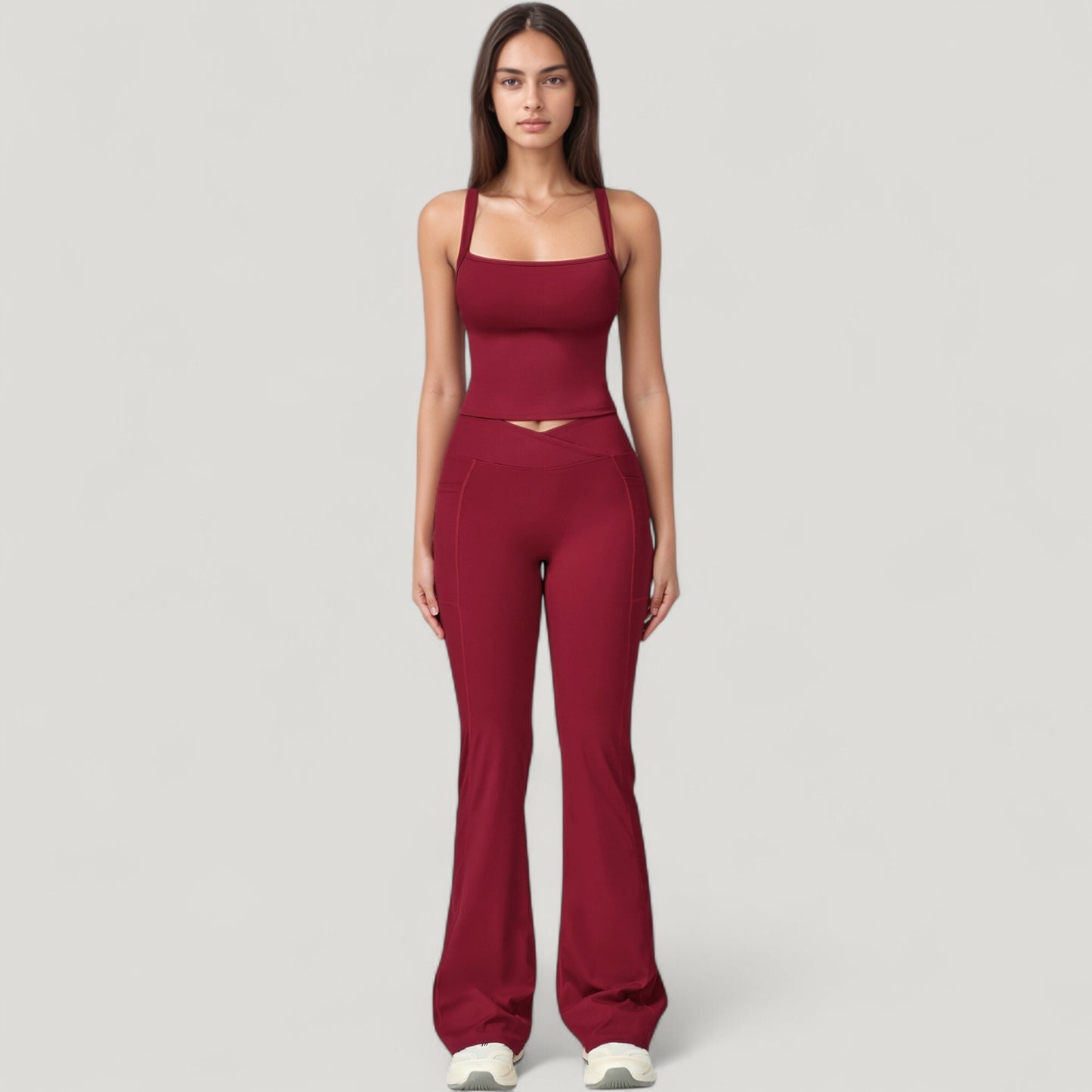 Crossover Waist Flare Lounge Pants in Soft Woven Fabric with Relaxed Fit and Streamlined Silhouette