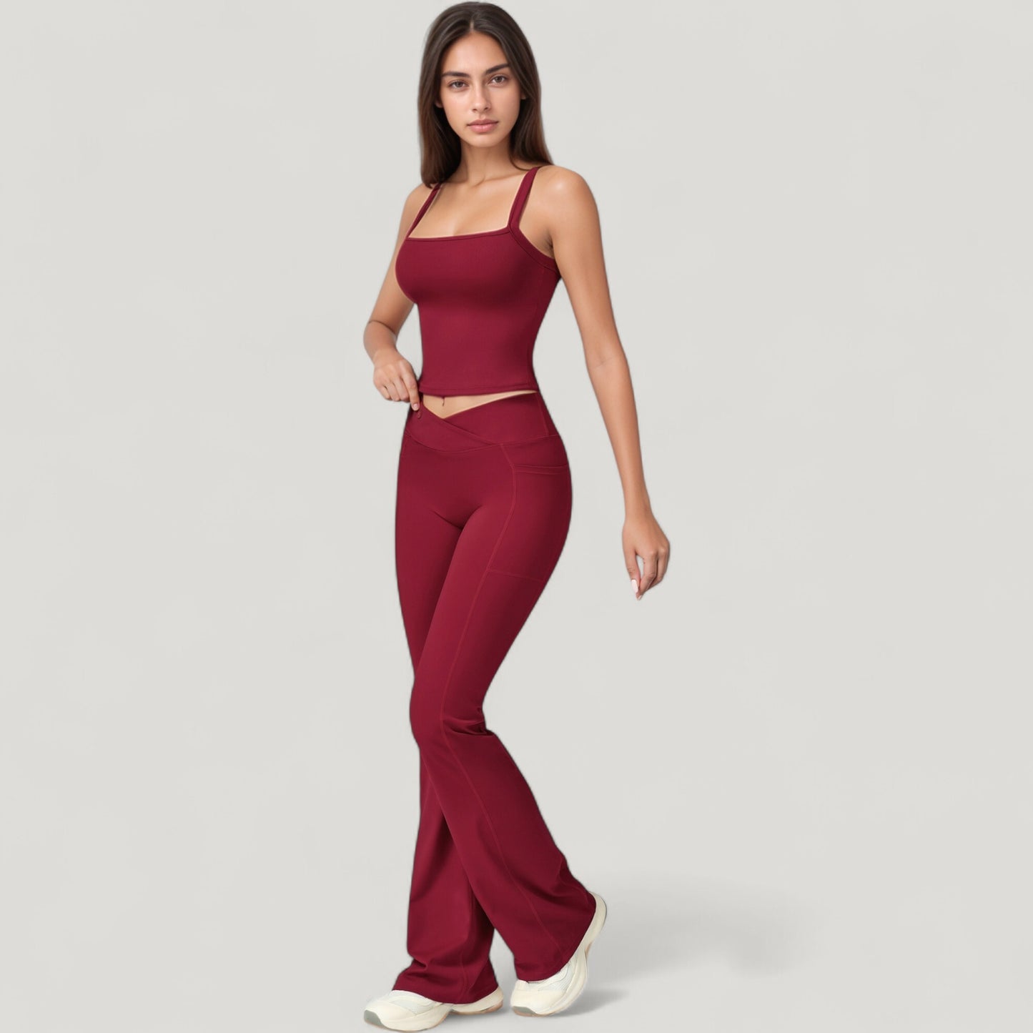Crossover Waist Flare Lounge Pants in Soft Woven Fabric with Relaxed Fit and Streamlined Silhouette