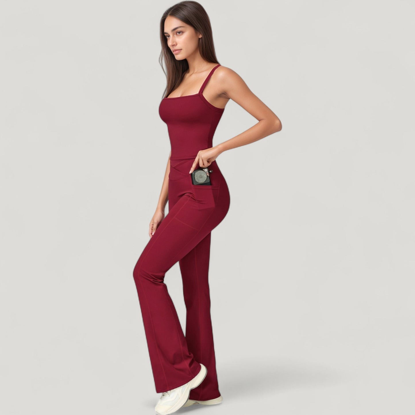 Crossover Waist Flare Lounge Pants in Soft Woven Fabric with Relaxed Fit and Streamlined Silhouette
