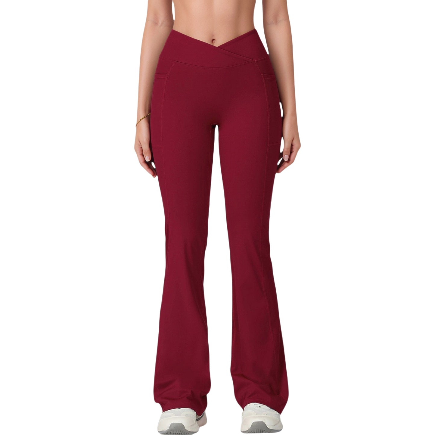 Crossover Waist Flare Lounge Pants in Soft Woven Fabric with Relaxed Fit and Streamlined Silhouette