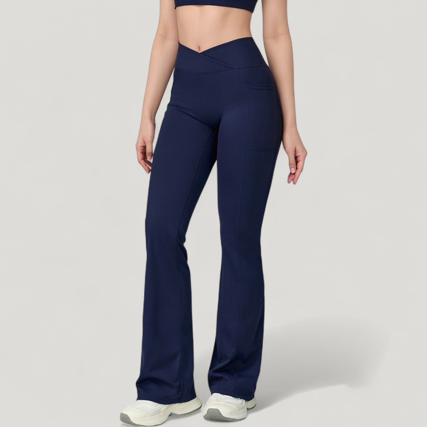 Crossover Waist Flare Lounge Pants in Soft Woven Fabric with Relaxed Fit and Streamlined Silhouette