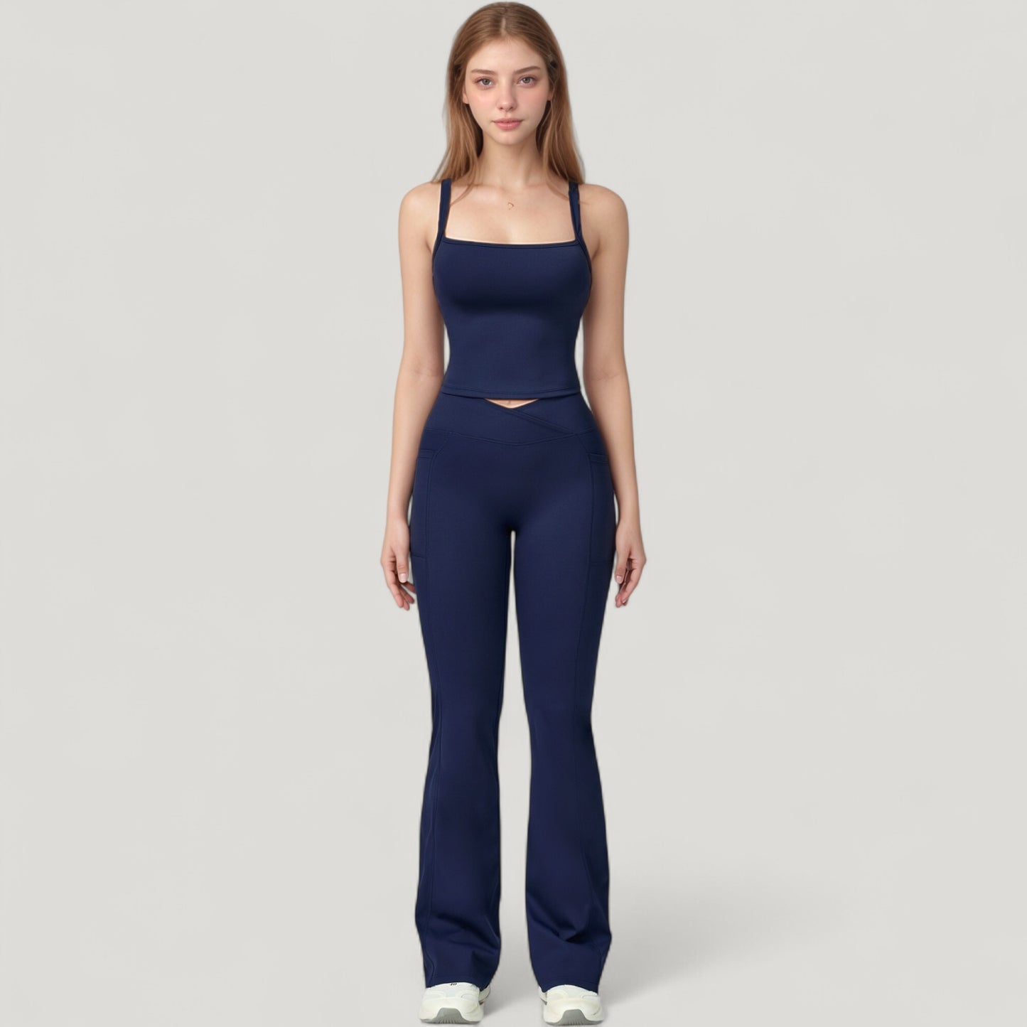 Crossover Waist Flare Lounge Pants in Soft Woven Fabric with Relaxed Fit and Streamlined Silhouette