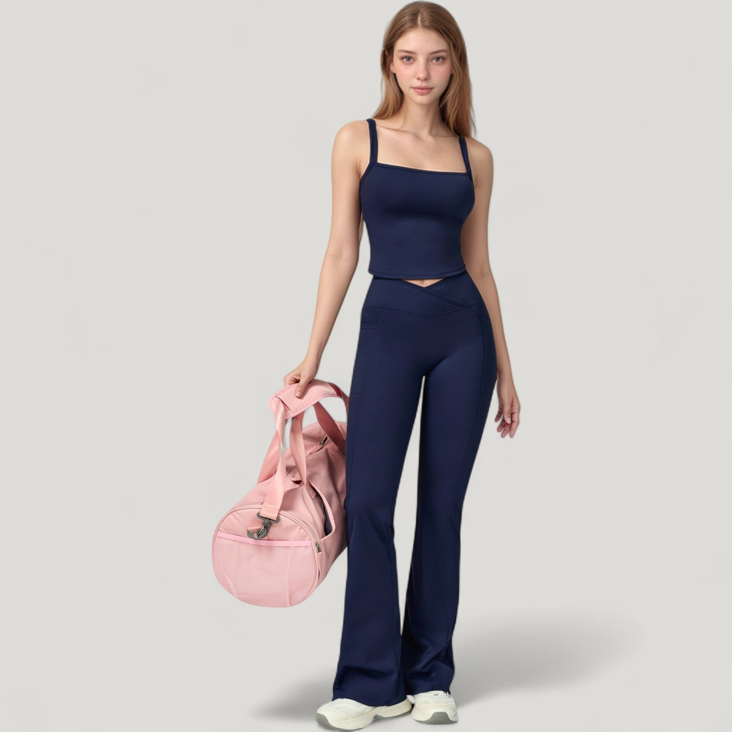Crossover Waist Flare Lounge Pants in Soft Woven Fabric with Relaxed Fit and Streamlined Silhouette