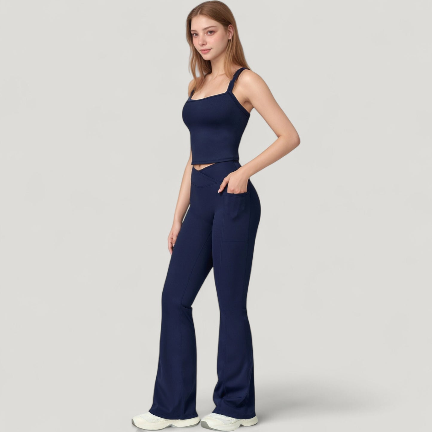 Crossover Waist Flare Lounge Pants in Soft Woven Fabric with Relaxed Fit and Streamlined Silhouette