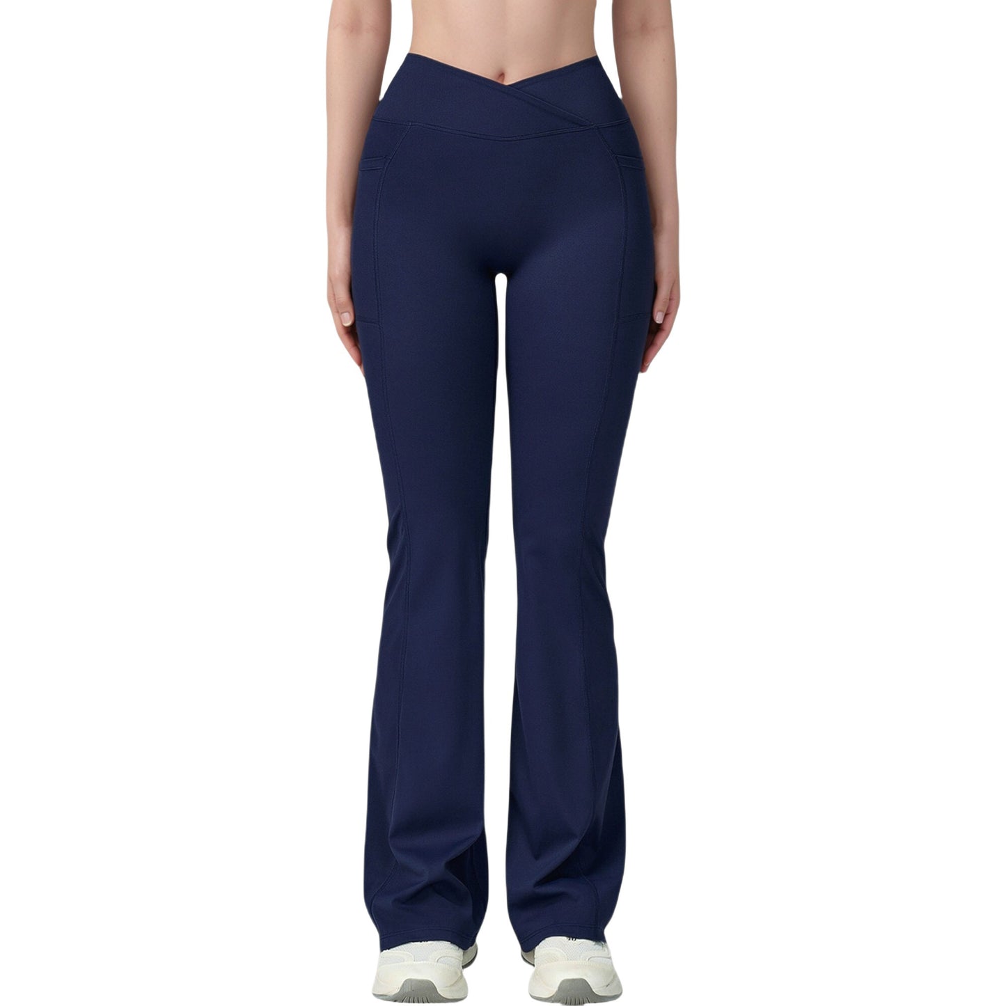 Crossover Waist Flare Lounge Pants in Soft Woven Fabric with Relaxed Fit and Streamlined Silhouette
