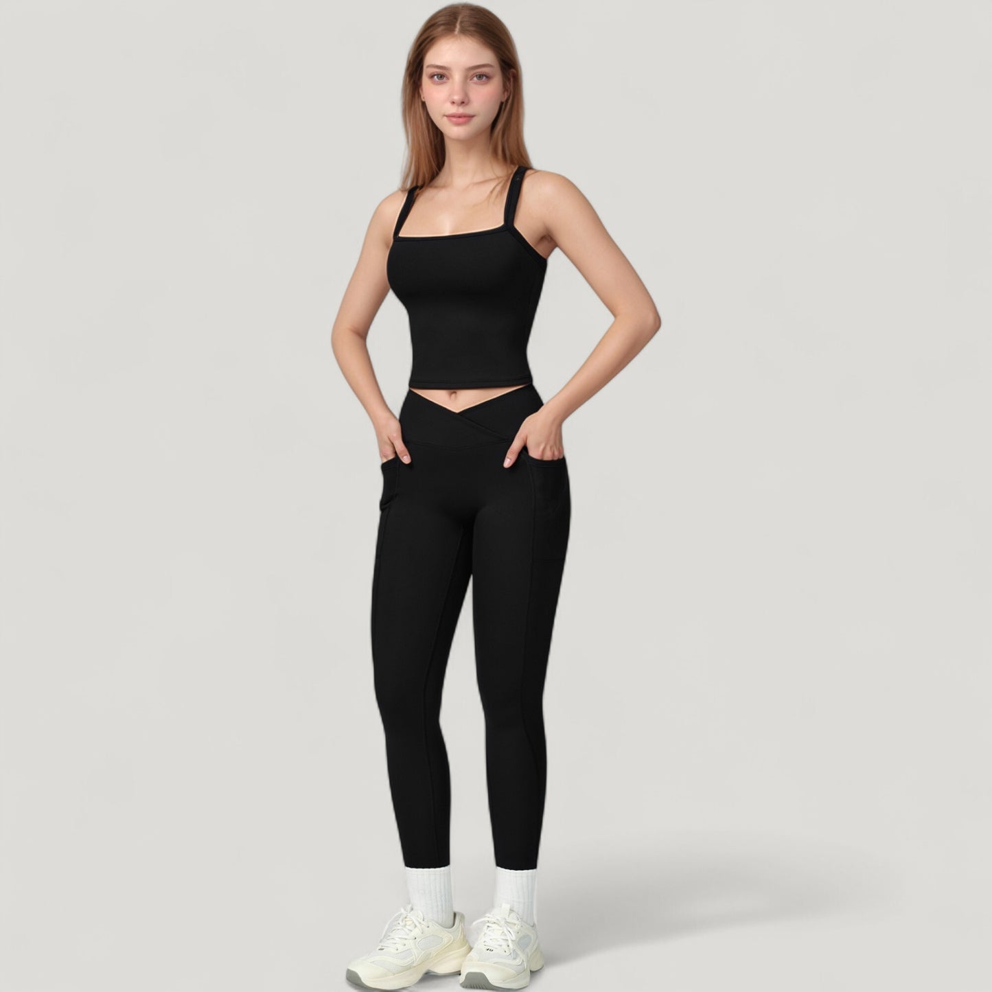 High Waist Crossover Lounge Leggings with Full Length Slim Fit and Flattering Waistband