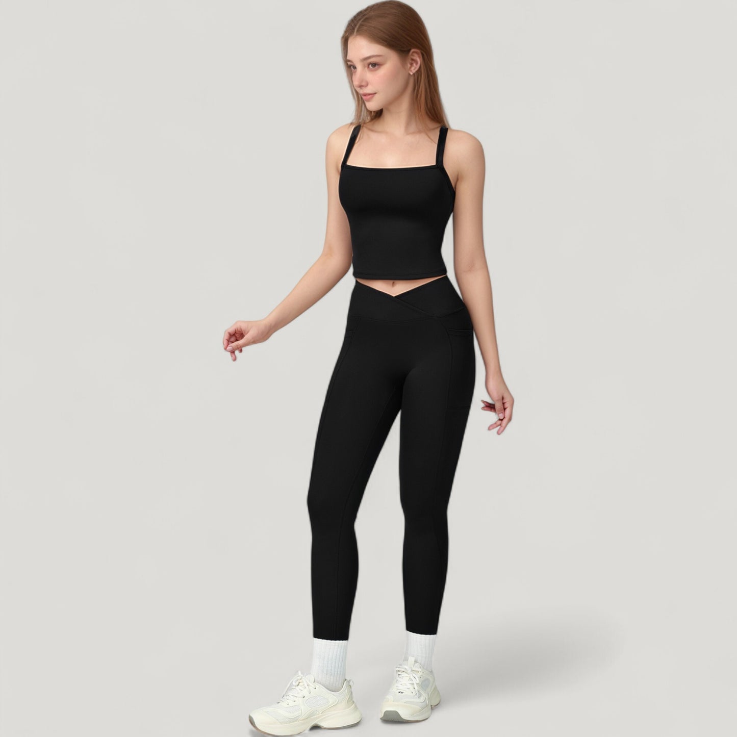 High Waist Crossover Lounge Leggings with Full Length Slim Fit and Flattering Waistband