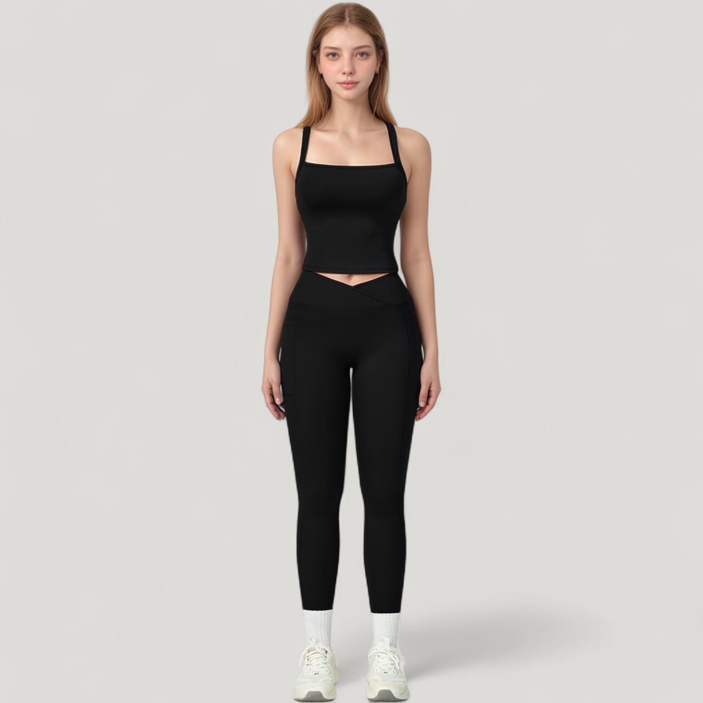 High Waist Crossover Lounge Leggings with Full Length Slim Fit and Flattering Waistband