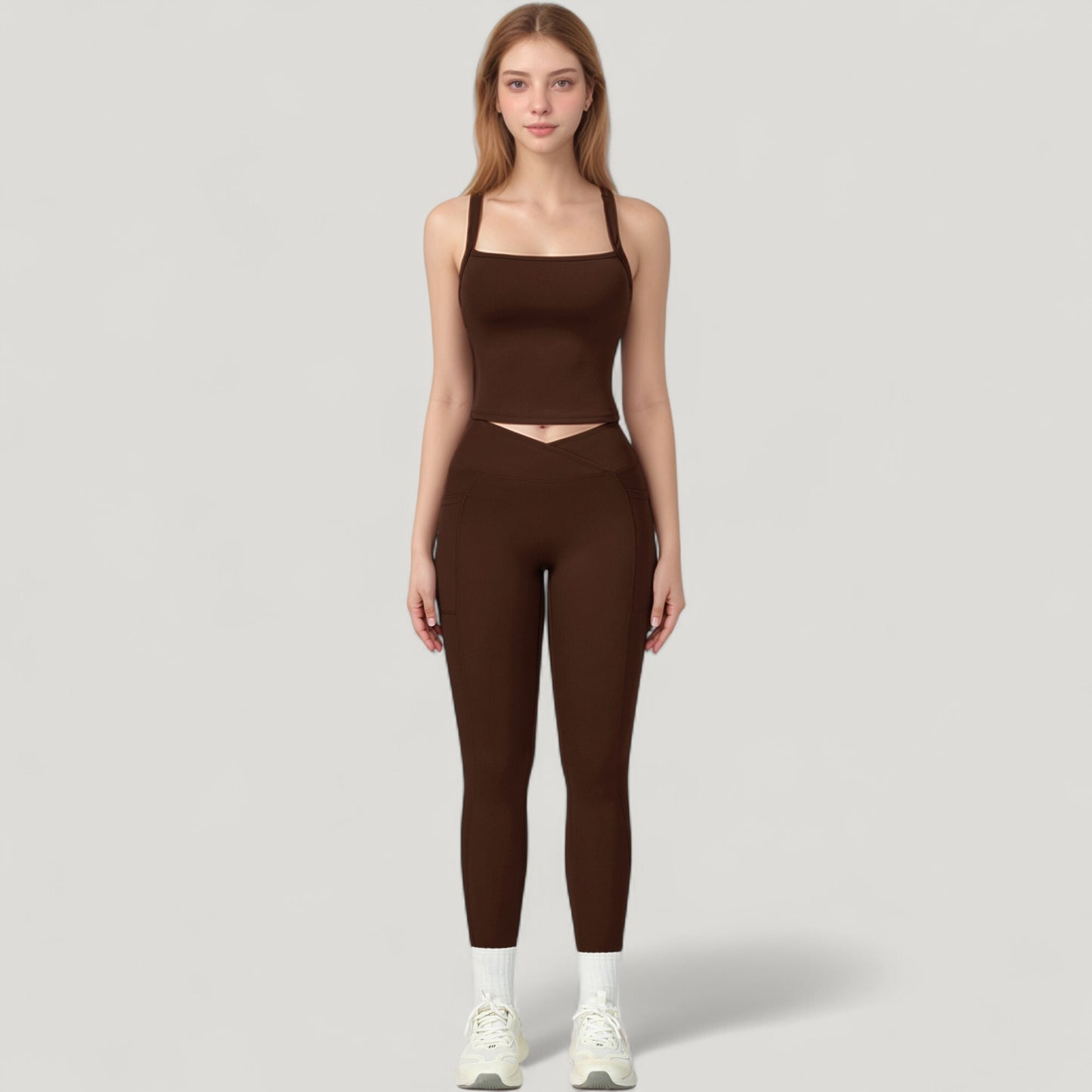 High Waist Crossover Lounge Leggings with Full Length Slim Fit and Flattering Waistband