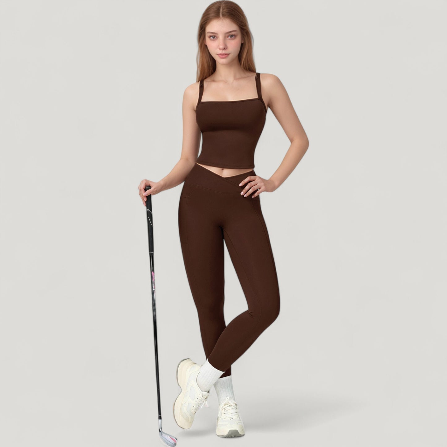 High Waist Crossover Lounge Leggings with Full Length Slim Fit and Flattering Waistband