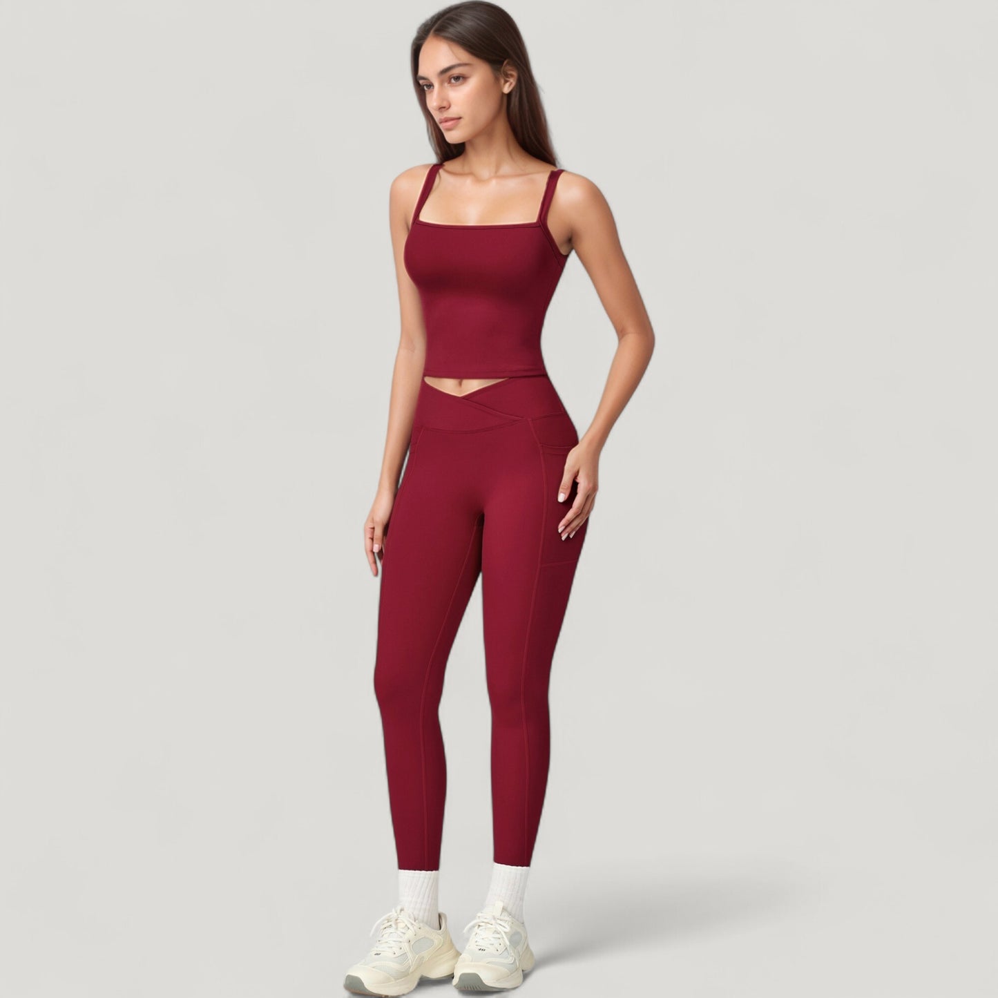 High Waist Crossover Lounge Leggings with Full Length Slim Fit and Flattering Waistband