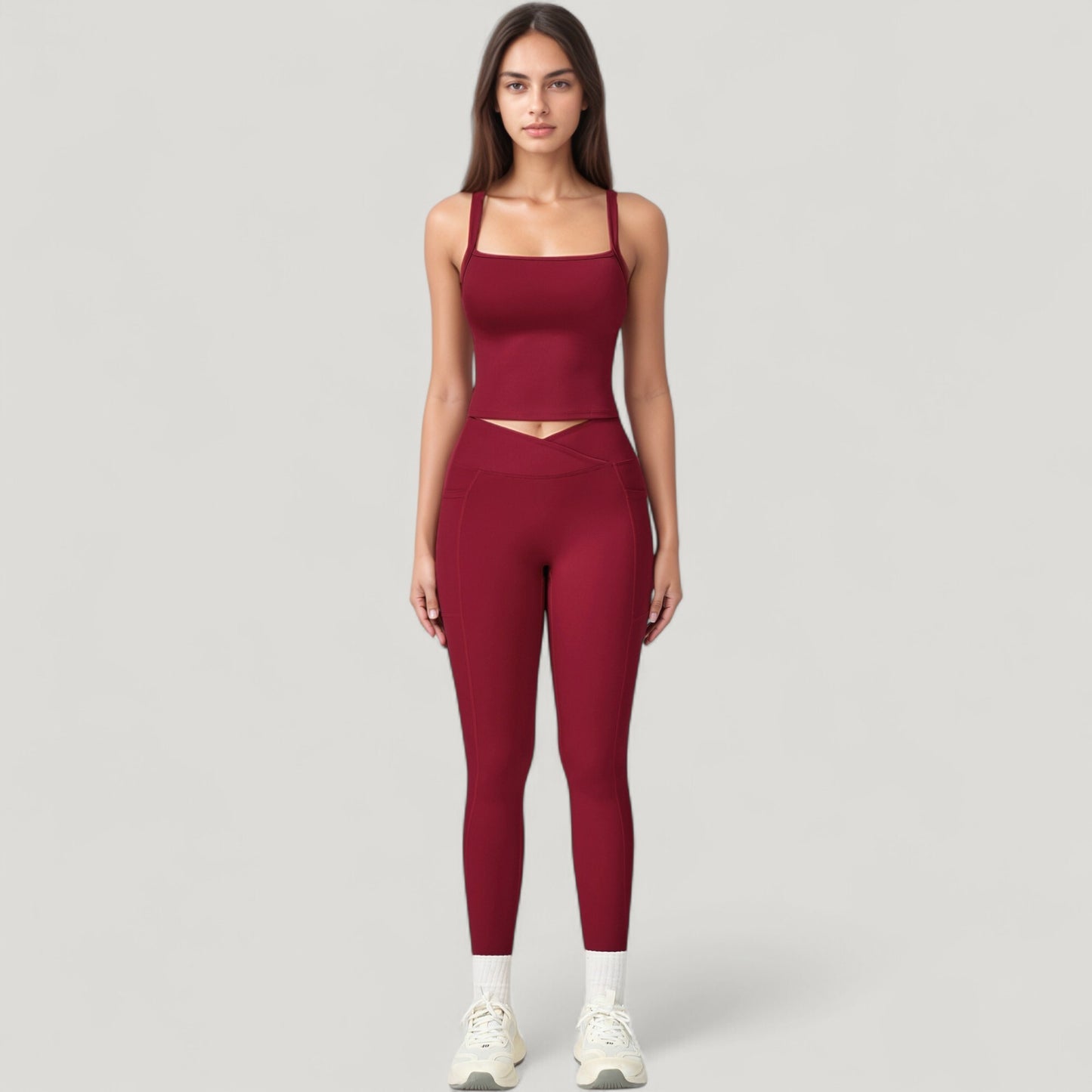 High Waist Crossover Lounge Leggings with Full Length Slim Fit and Flattering Waistband