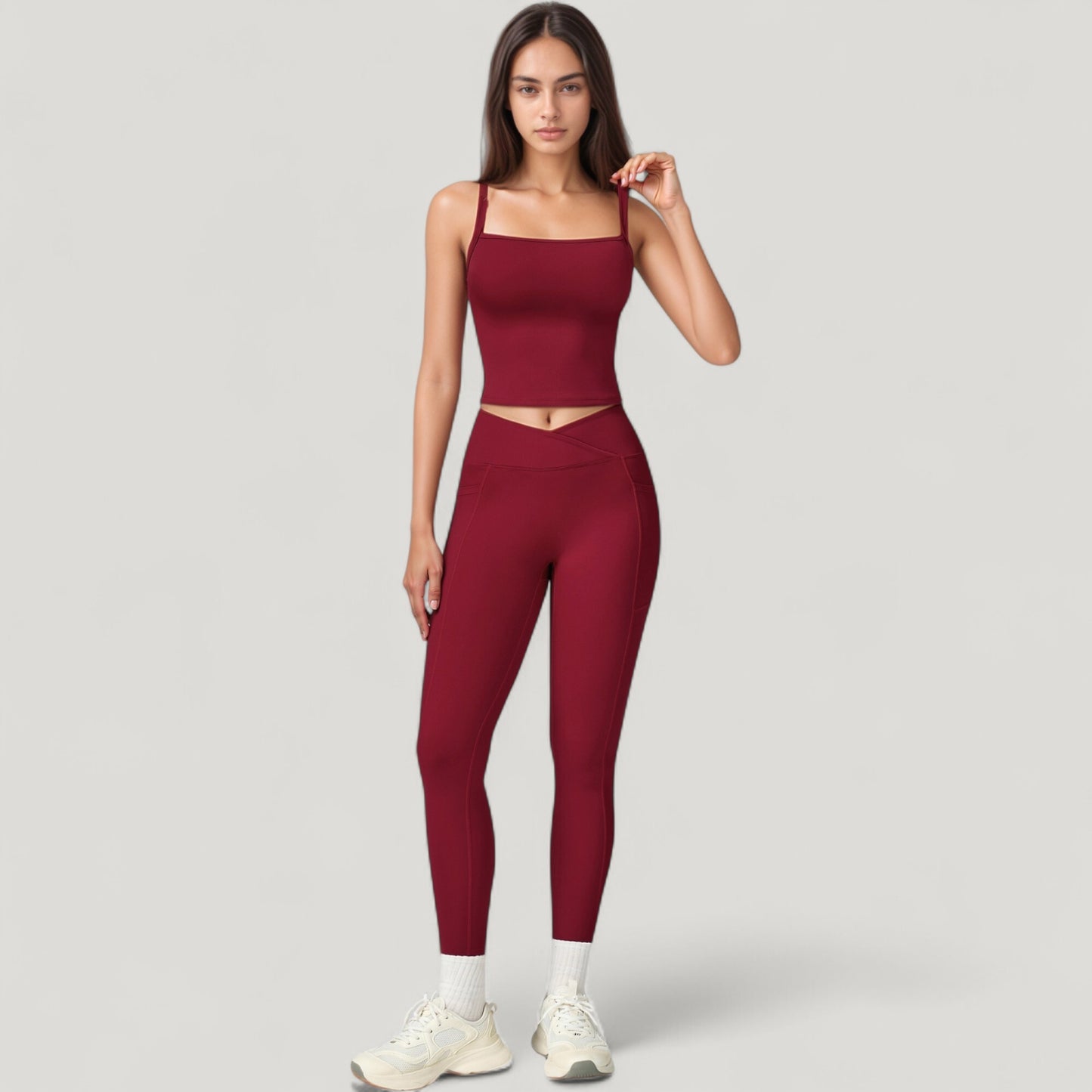 High Waist Crossover Lounge Leggings with Full Length Slim Fit and Flattering Waistband