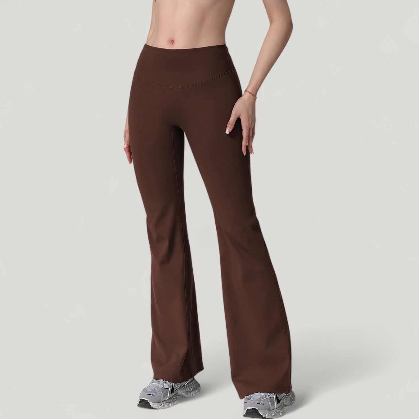 High Waist Flare Lounge Pants with Smooth Woven Fabric and Fitted Contoured Silhouette