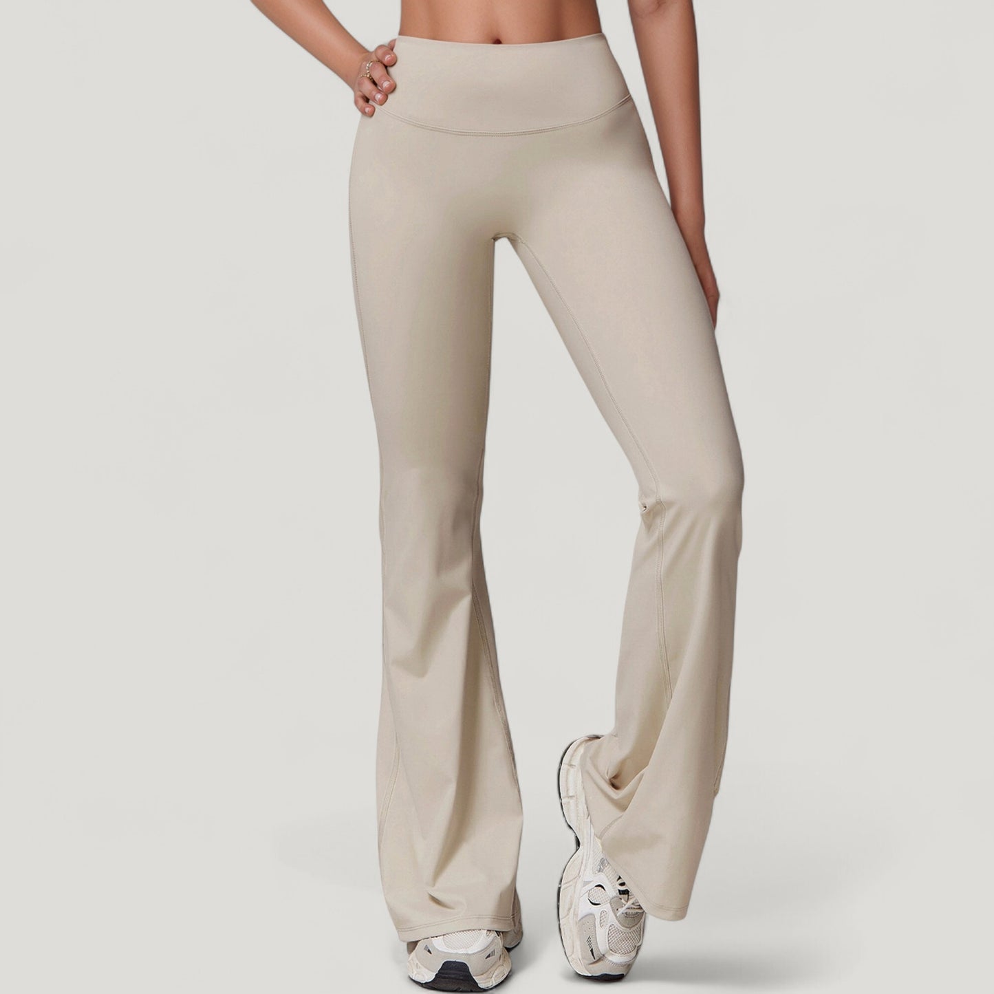 High Waist Flare Lounge Pants with Smooth Woven Fabric and Fitted Contoured Silhouette