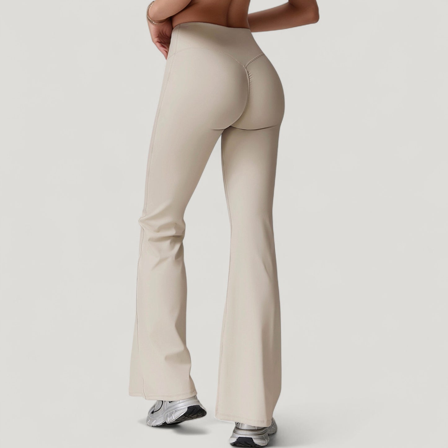 High Waist Flare Lounge Pants with Smooth Woven Fabric and Fitted Contoured Silhouette