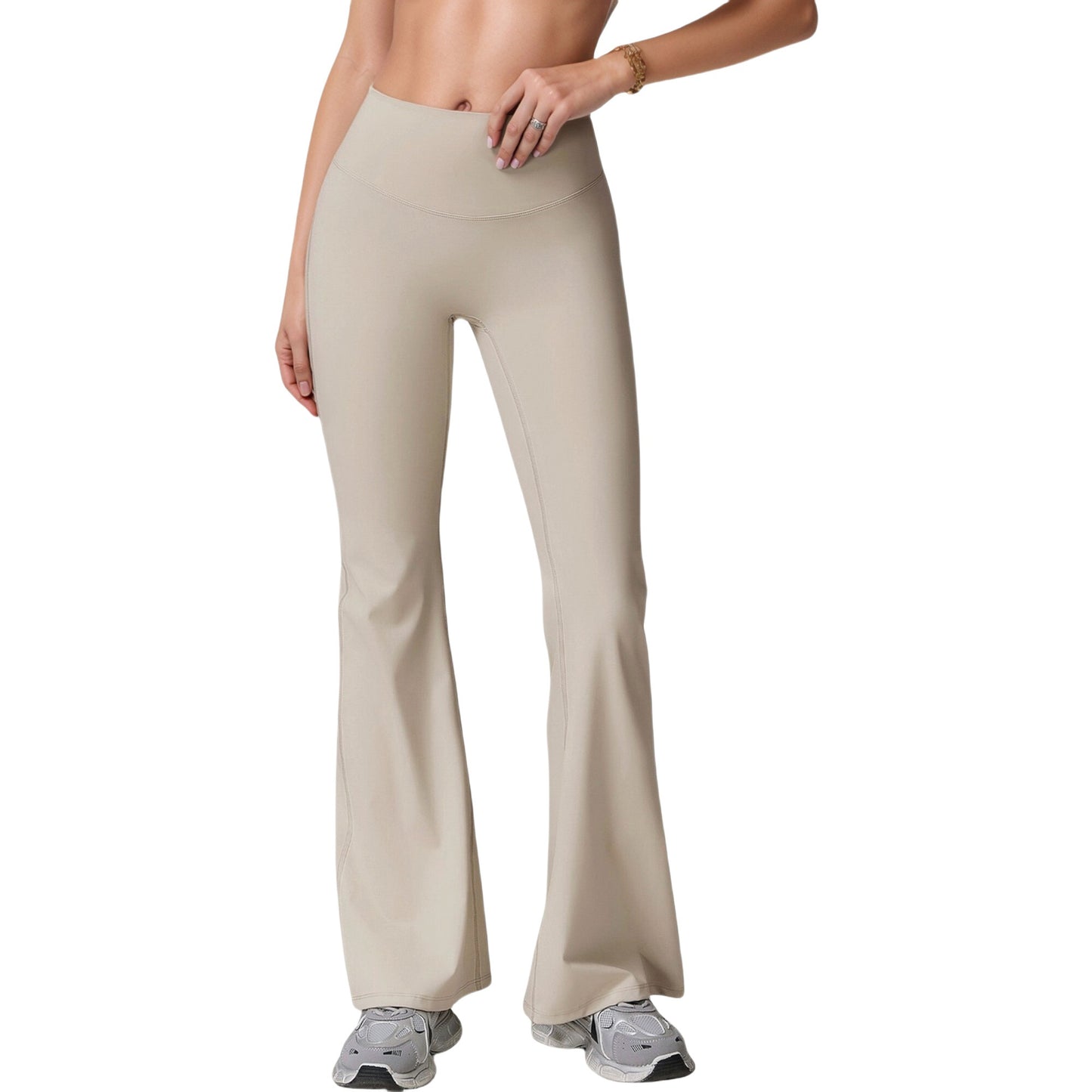 High Waist Flare Lounge Pants with Smooth Woven Fabric and Fitted Contoured Silhouette