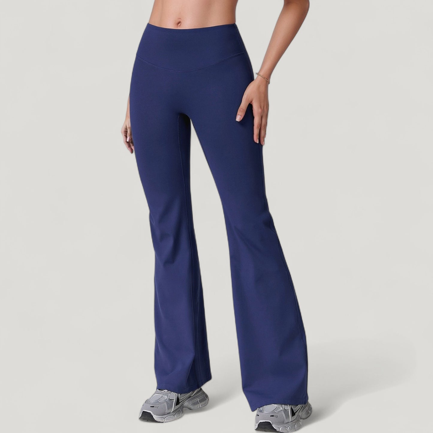 High Waist Flare Lounge Pants with Smooth Woven Fabric and Fitted Contoured Silhouette