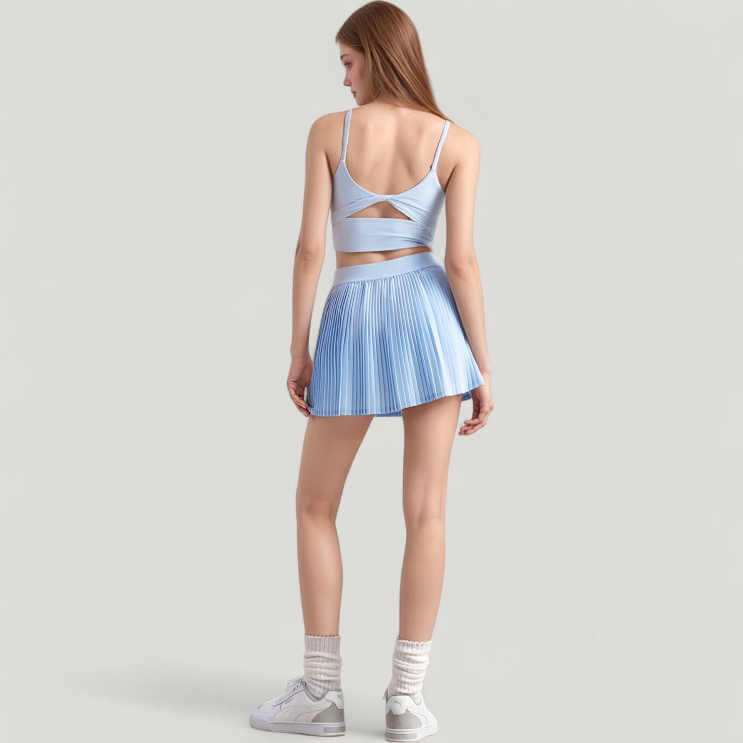 Scoop Neck Spaghetti Strap Sports Bra with Smooth Finish
