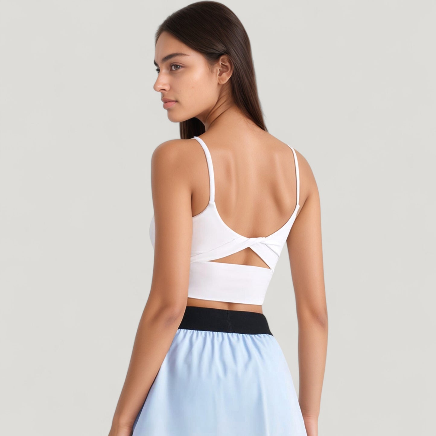 Scoop Neck Spaghetti Strap Sports Bra with Smooth Finish