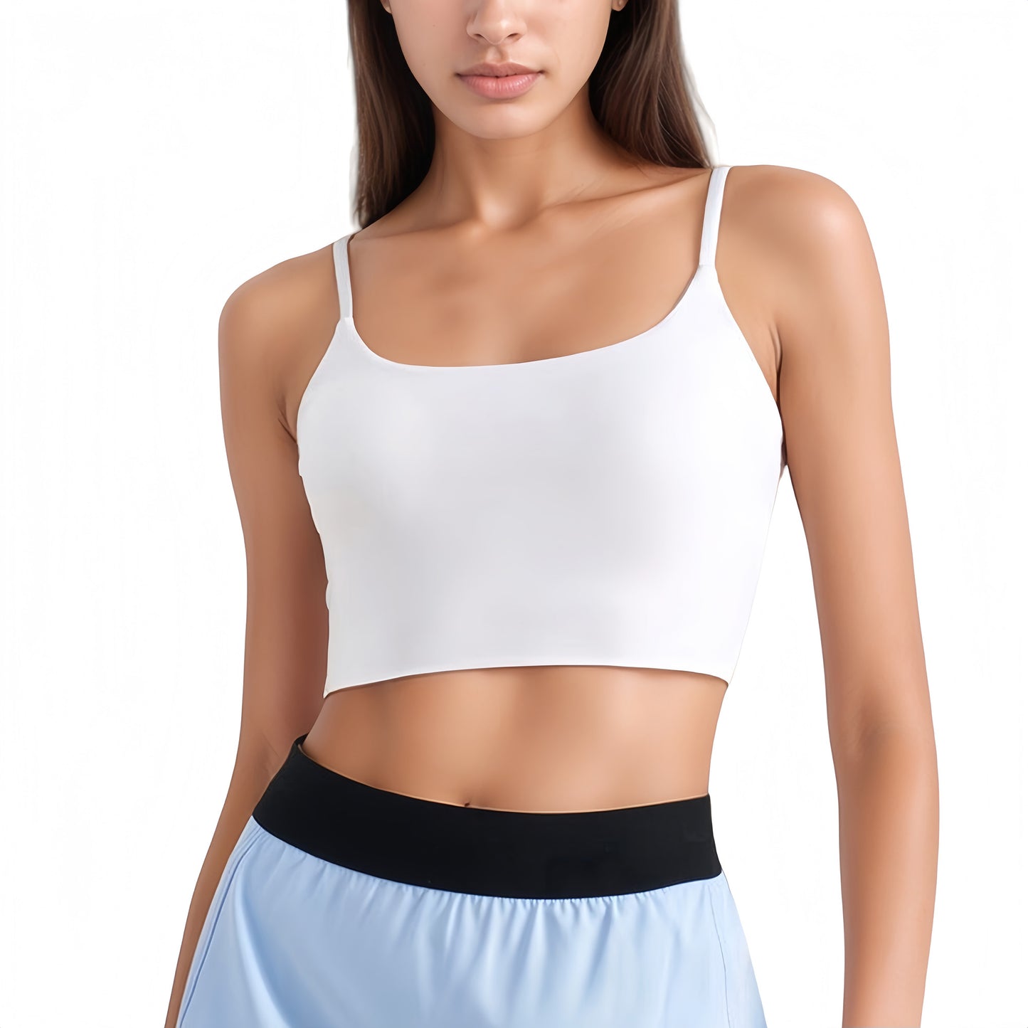 Scoop Neck Spaghetti Strap Sports Bra with Smooth Finish