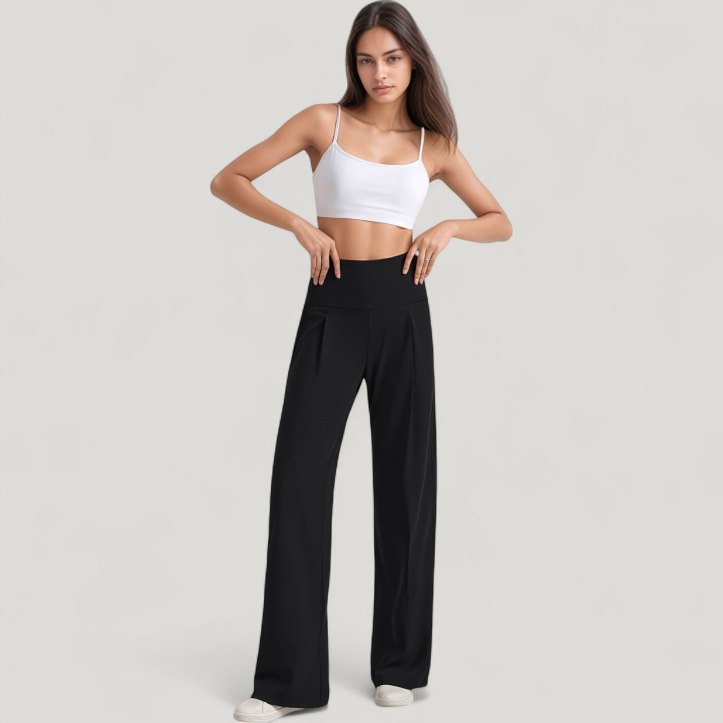 High Waist Wide Leg Pants with Front Pleat Detail