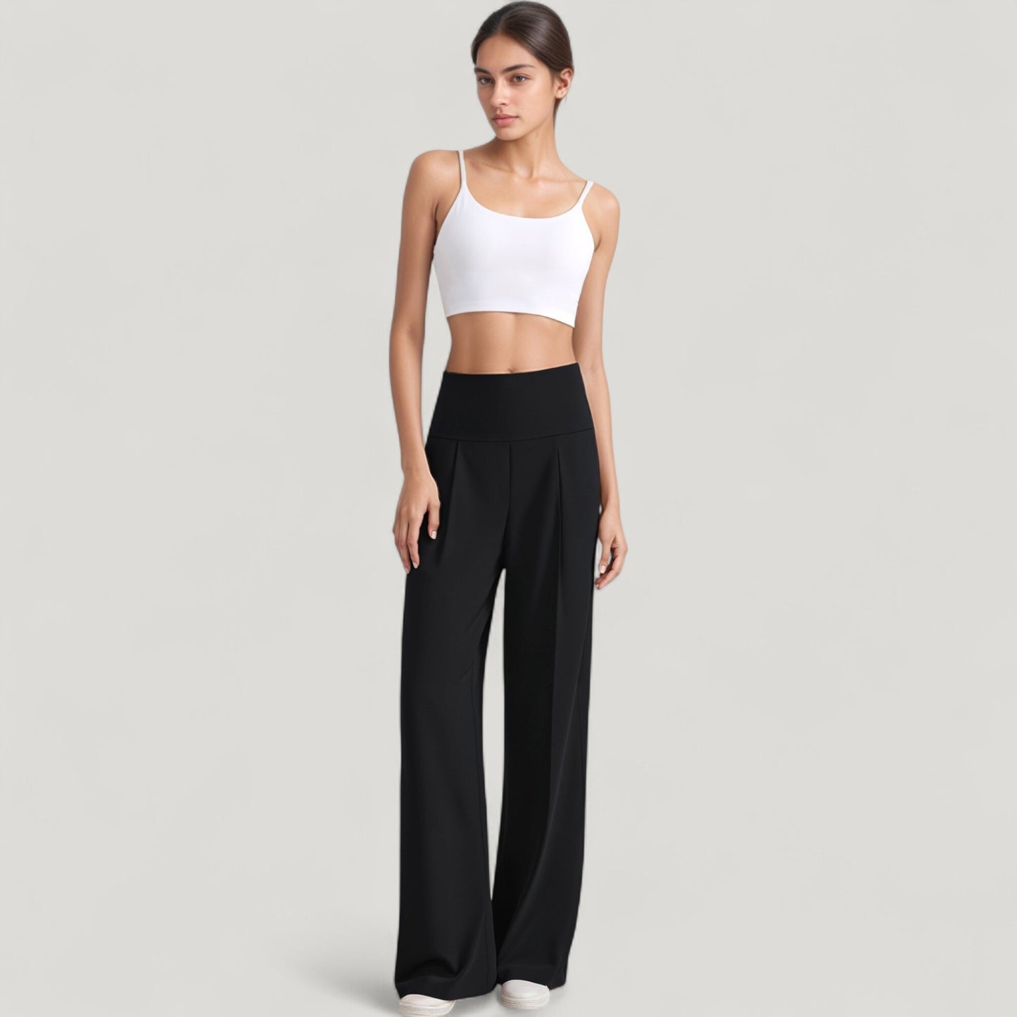 High Waist Wide Leg Pants with Front Pleat Detail