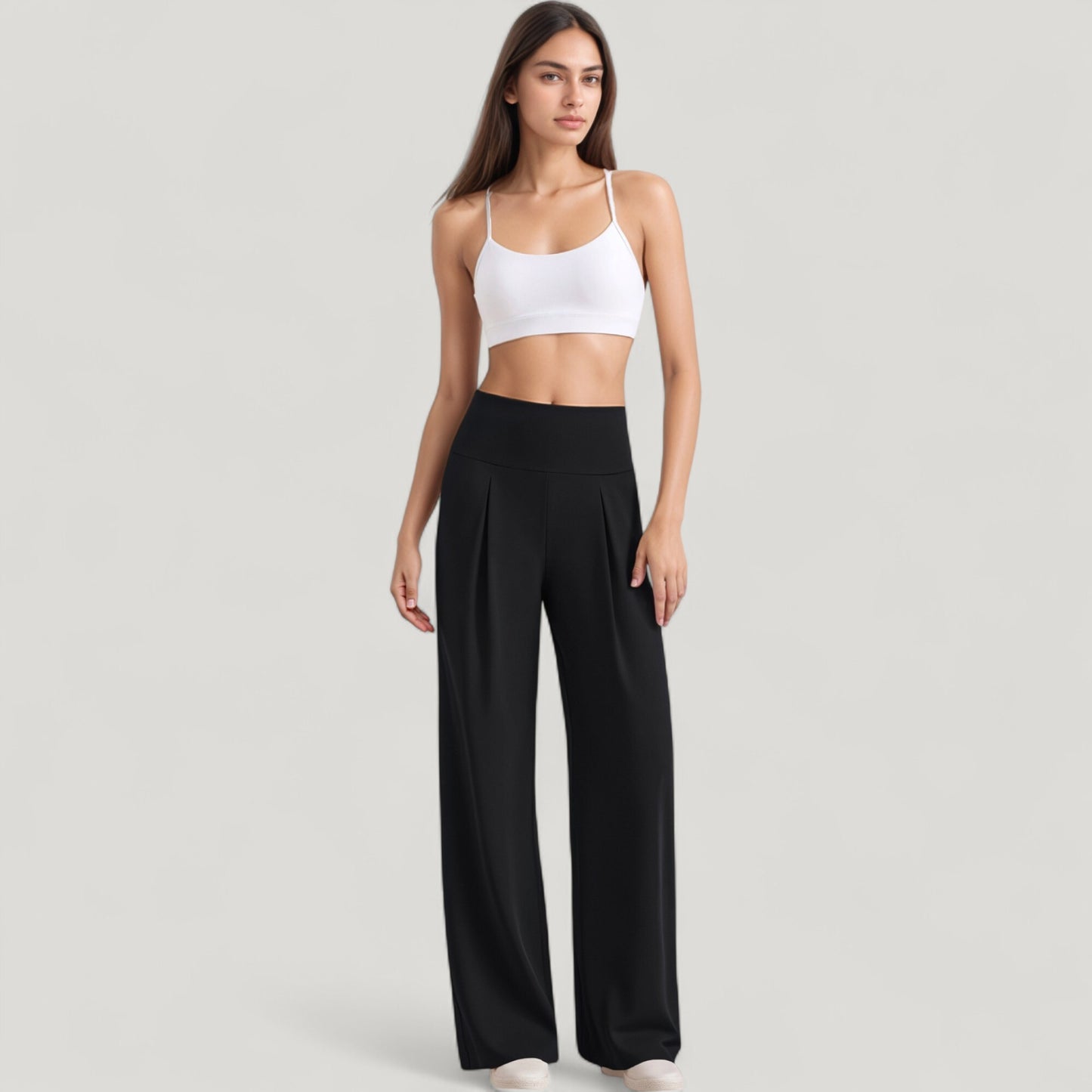 High Waist Wide Leg Pants with Front Pleat Detail