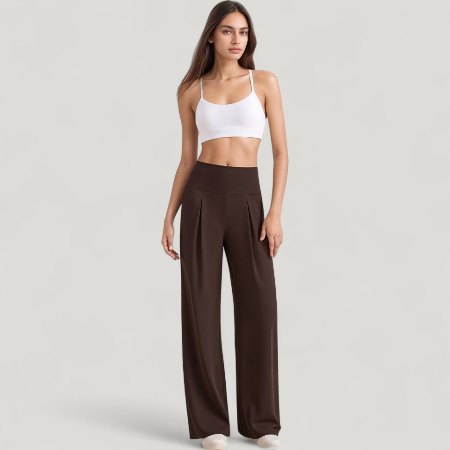 High Waist Wide Leg Pants with Front Pleat Detail