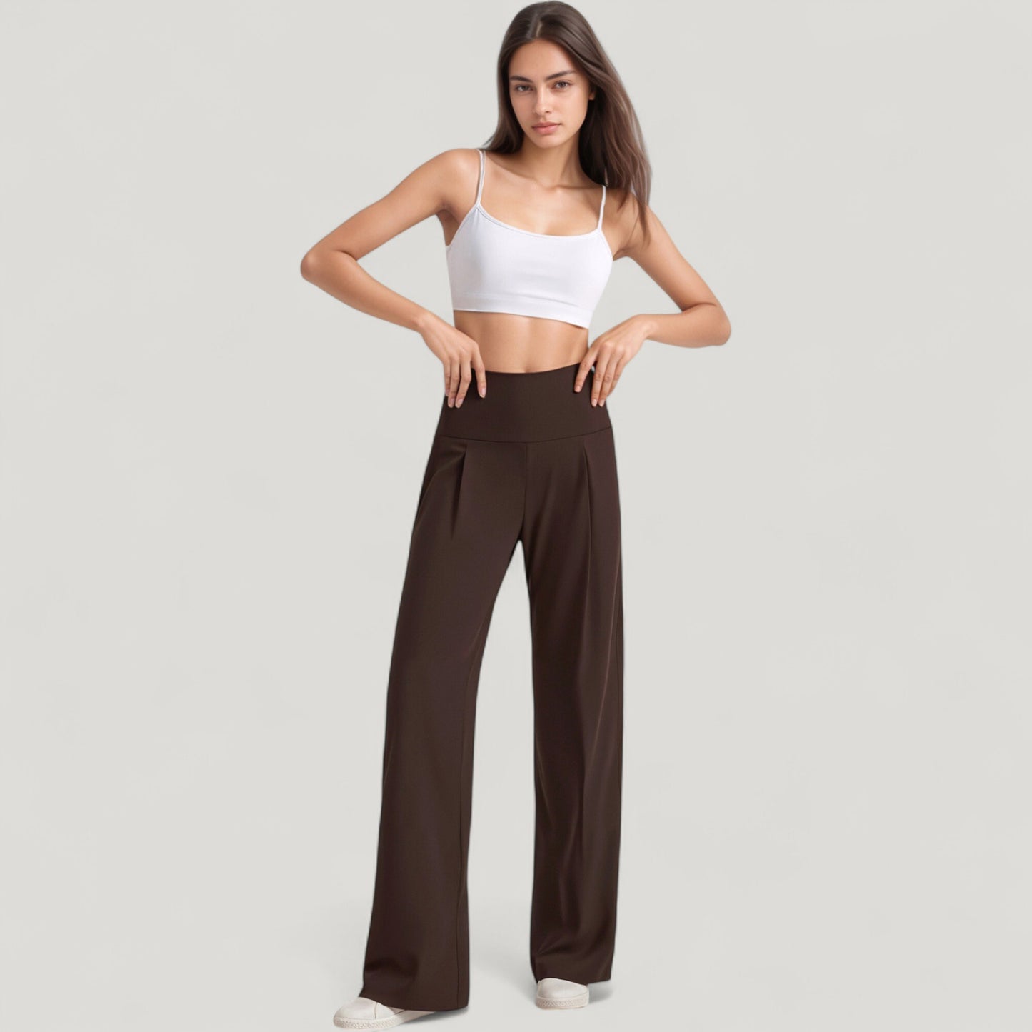 High Waist Wide Leg Pants with Front Pleat Detail