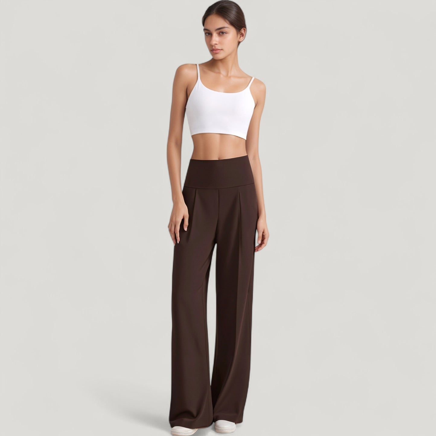 High Waist Wide Leg Pants with Front Pleat Detail