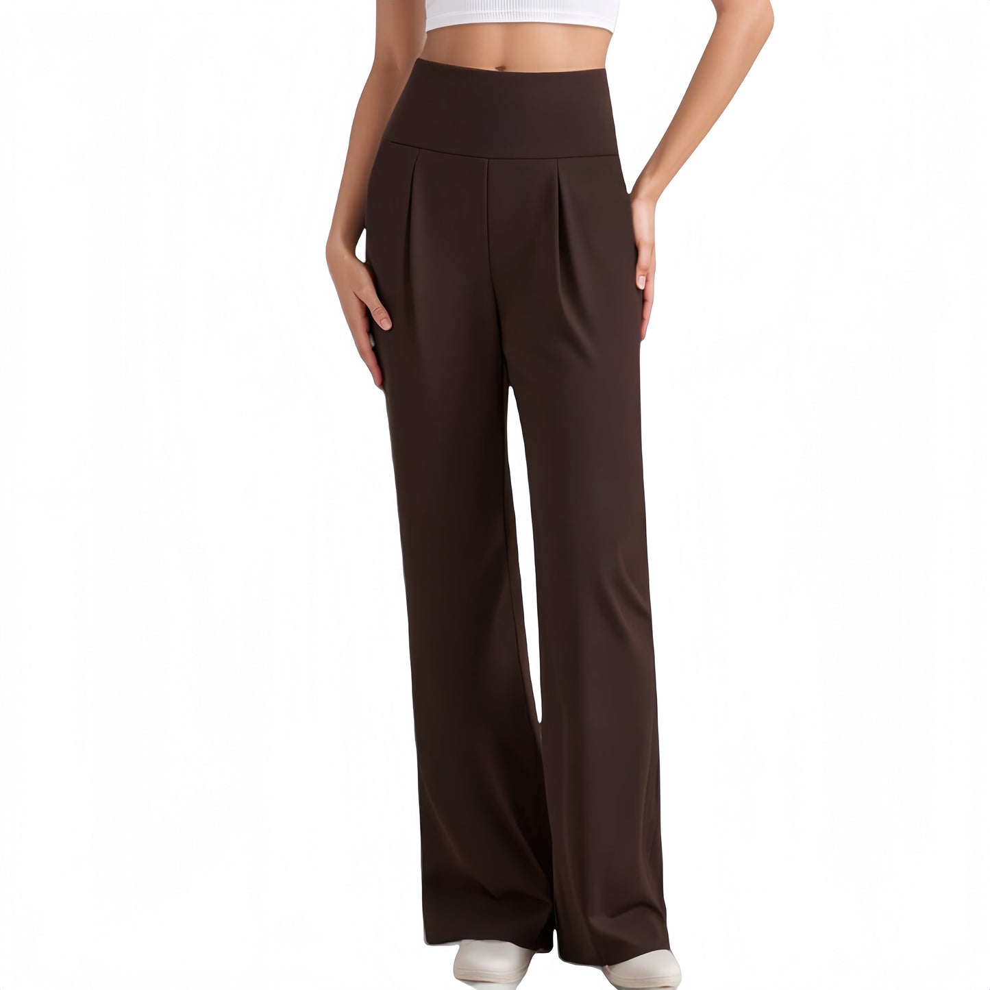 High Waist Wide Leg Pants with Front Pleat Detail