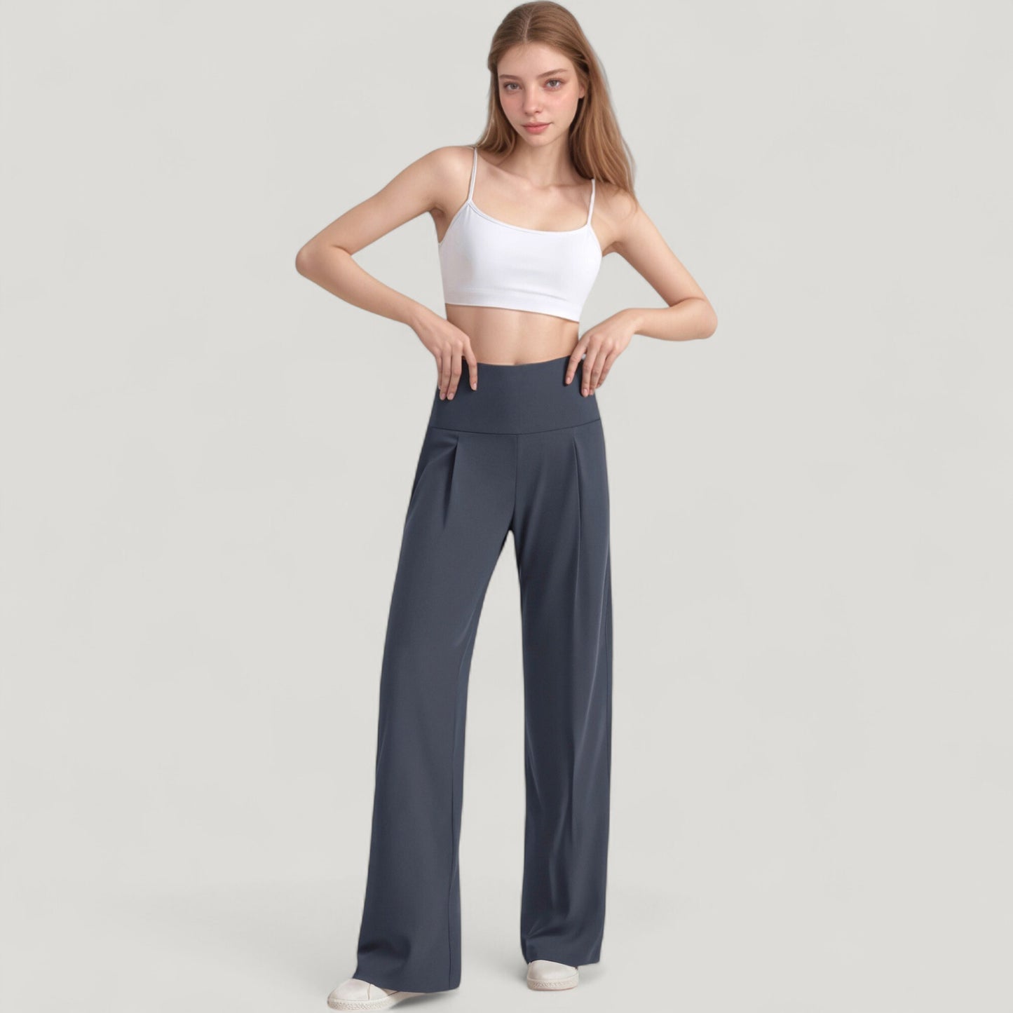 High Waist Wide Leg Pants with Front Pleat Detail