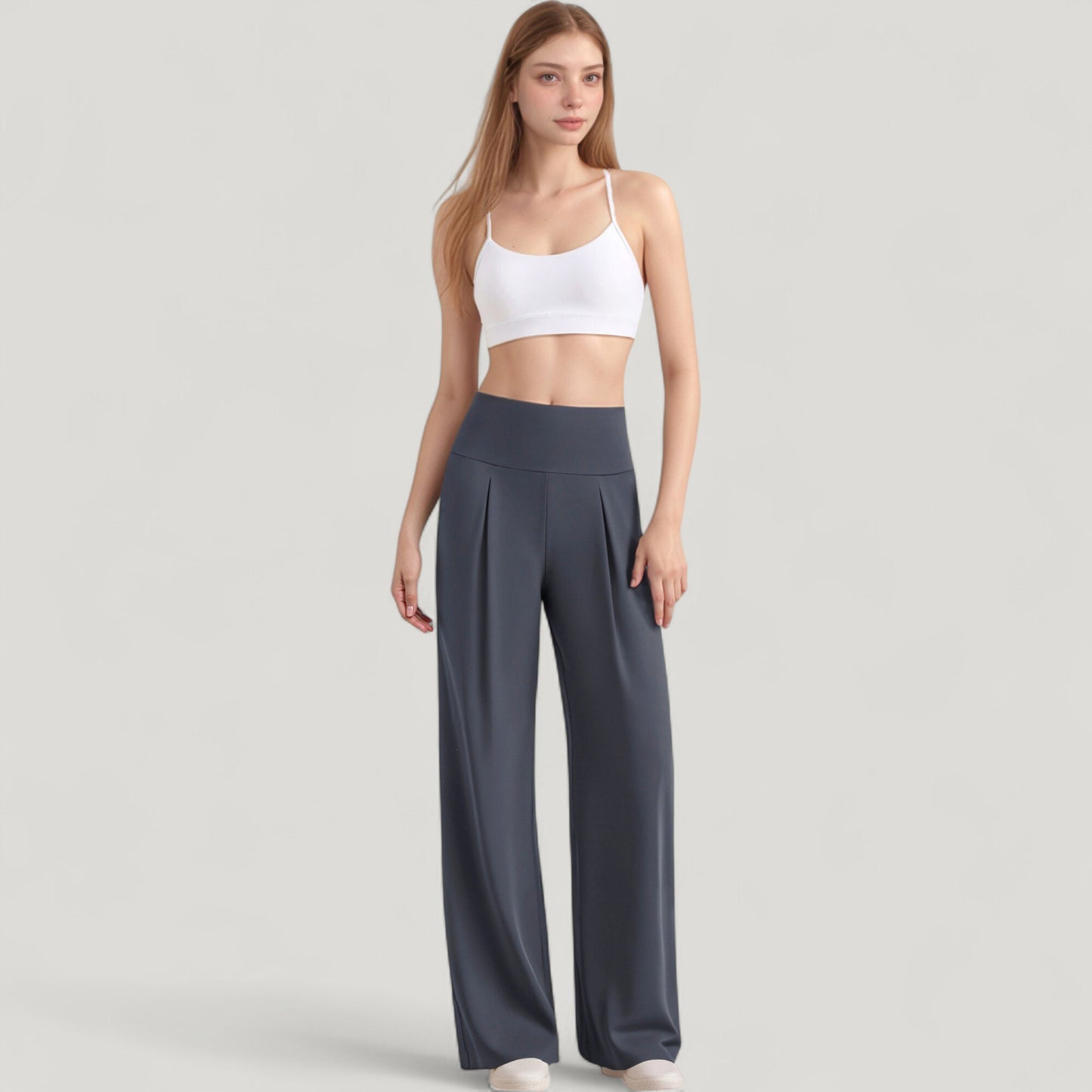High Waist Wide Leg Pants with Front Pleat Detail