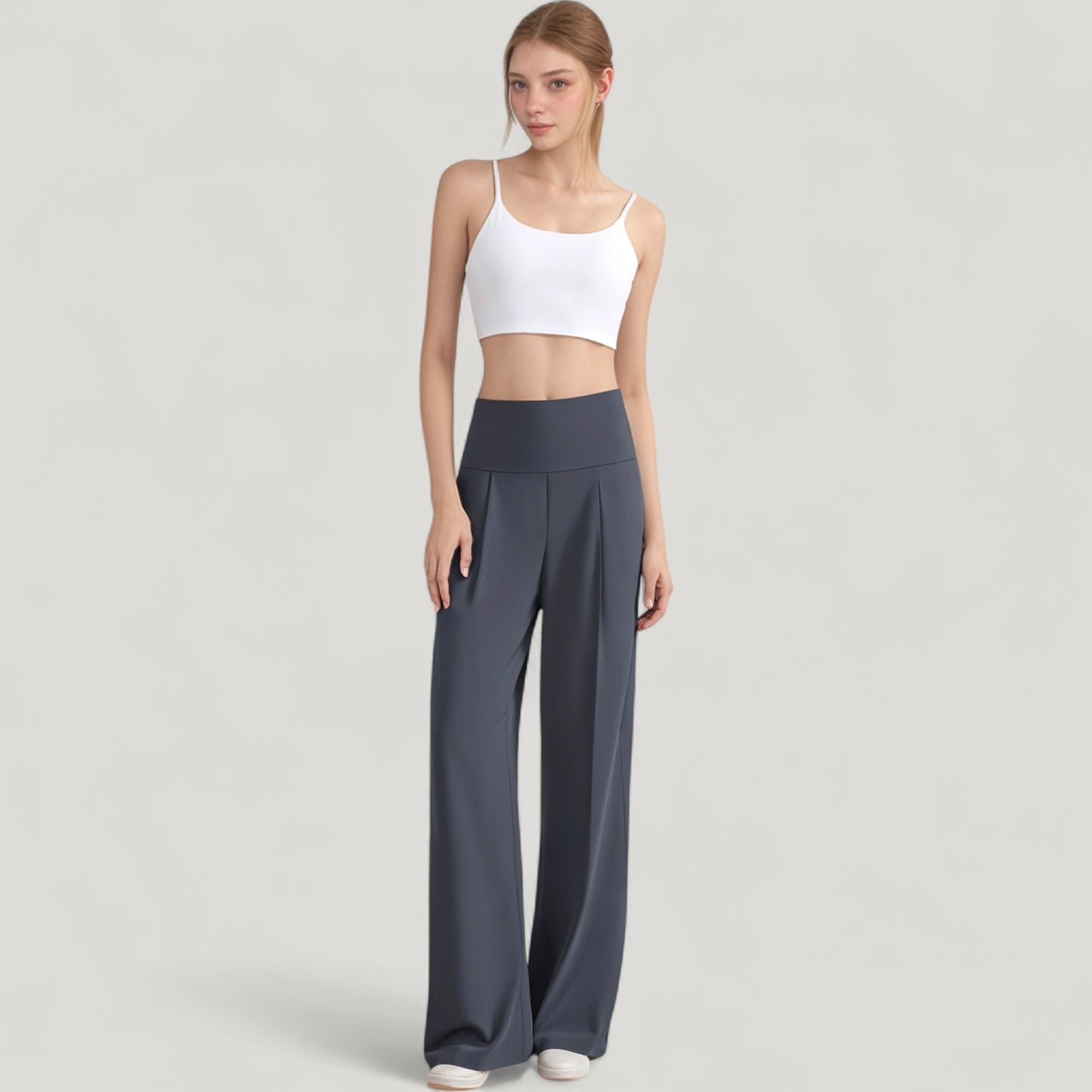 High Waist Wide Leg Pants with Front Pleat Detail